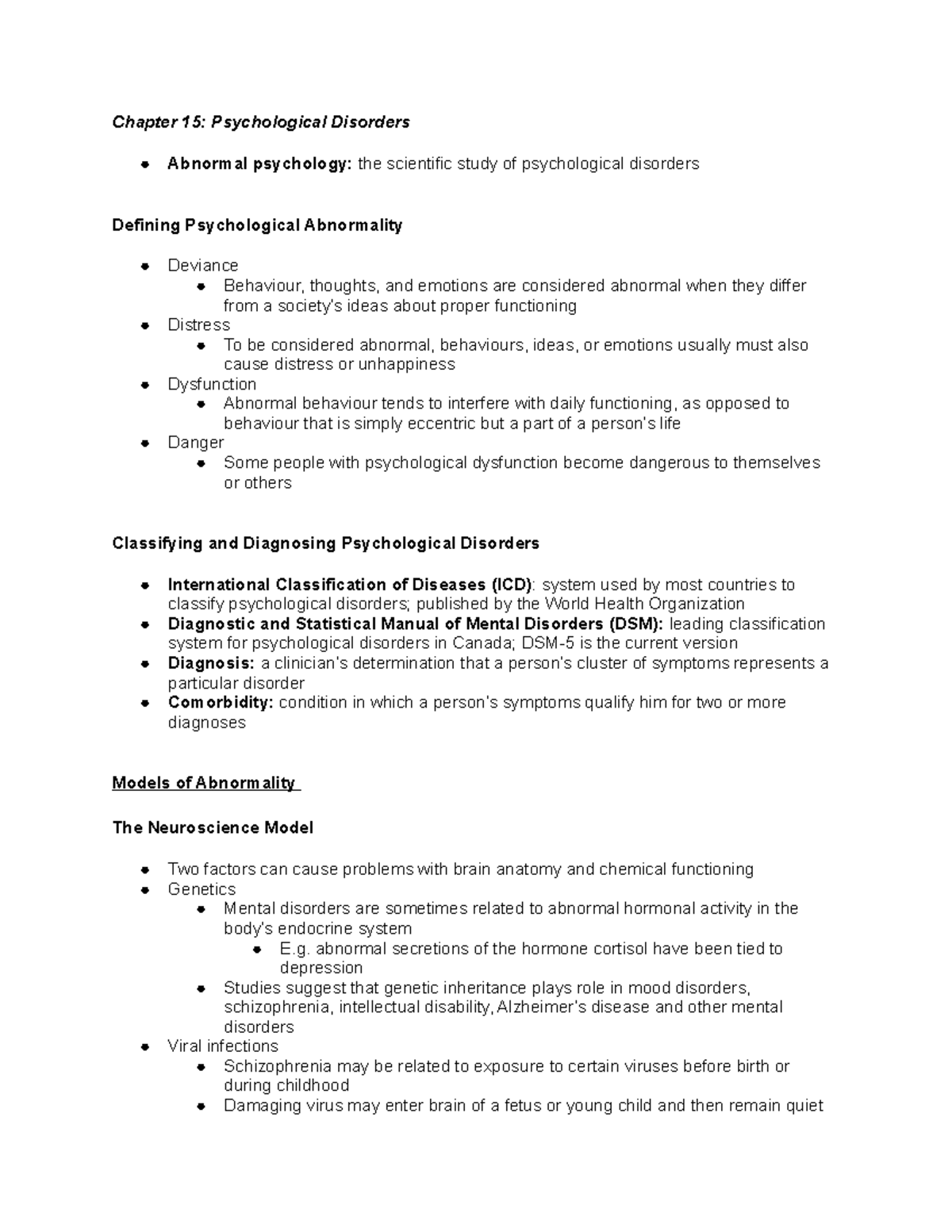 CHAP 15 - chapter 15 of textbook - Chapter 15: Psychological Disorders ...