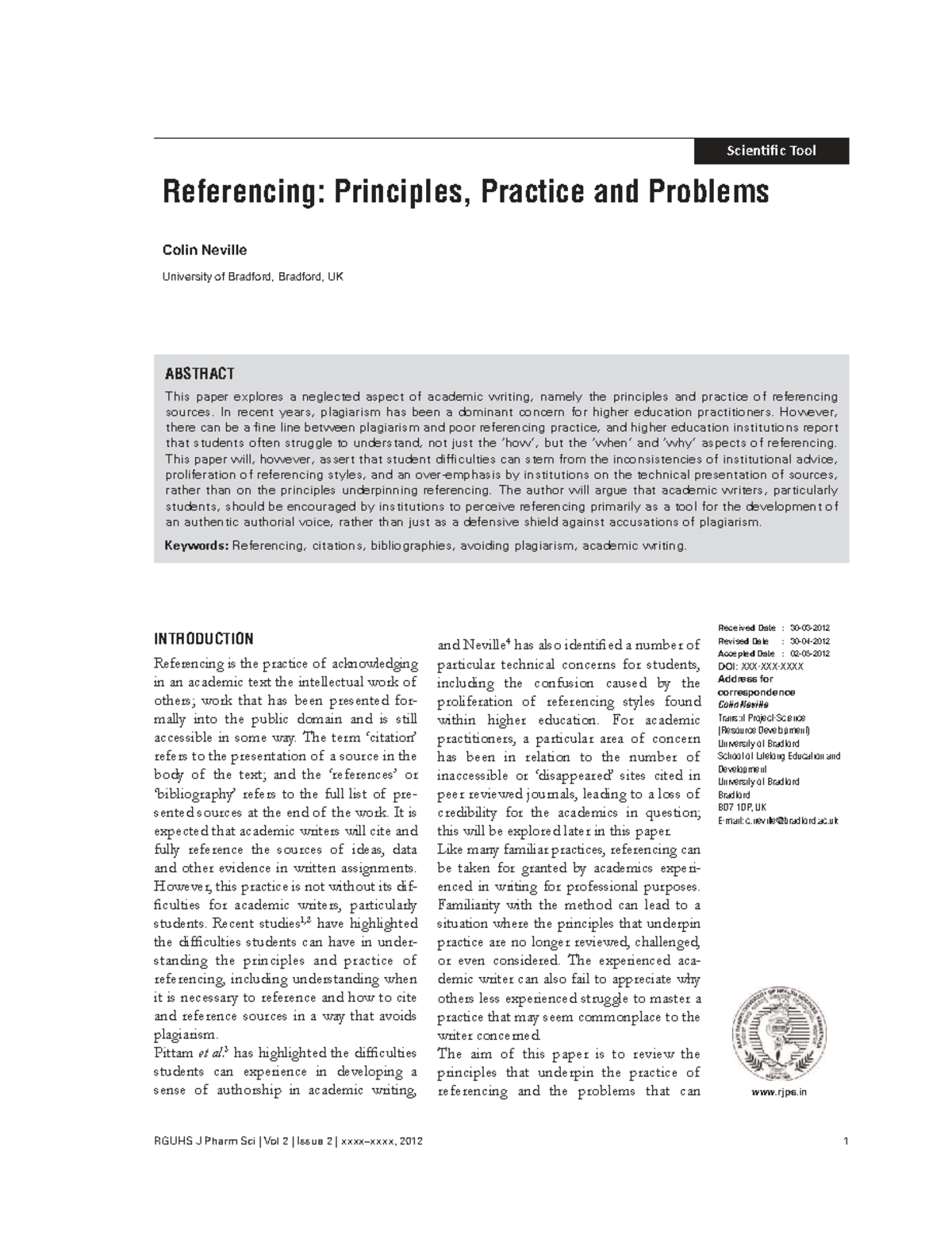 Referencing Principles, Practice, and Problems: A Study (RGS 101) - Studocu