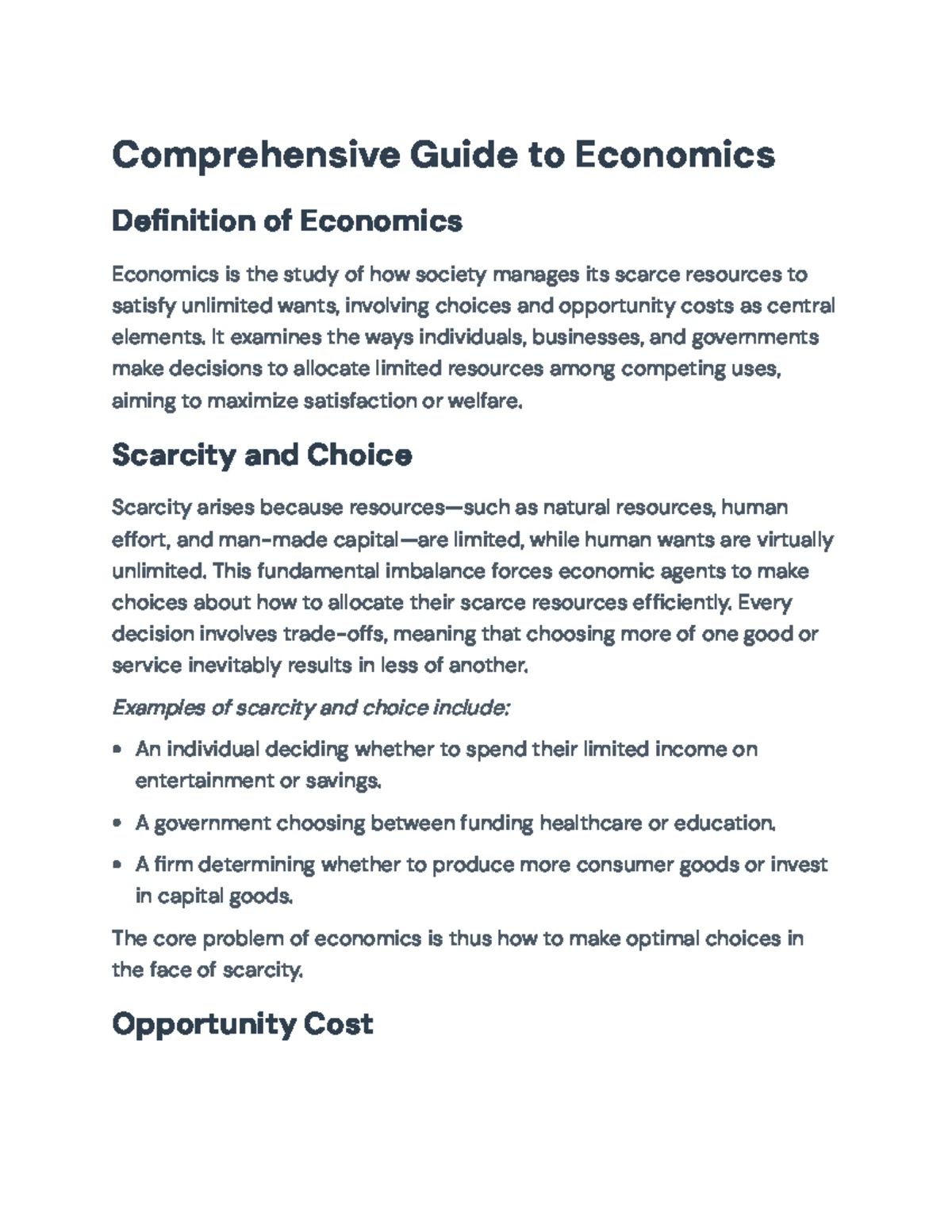 Final Exam Study Guide for Course CODE 101: Economics Concepts and ...