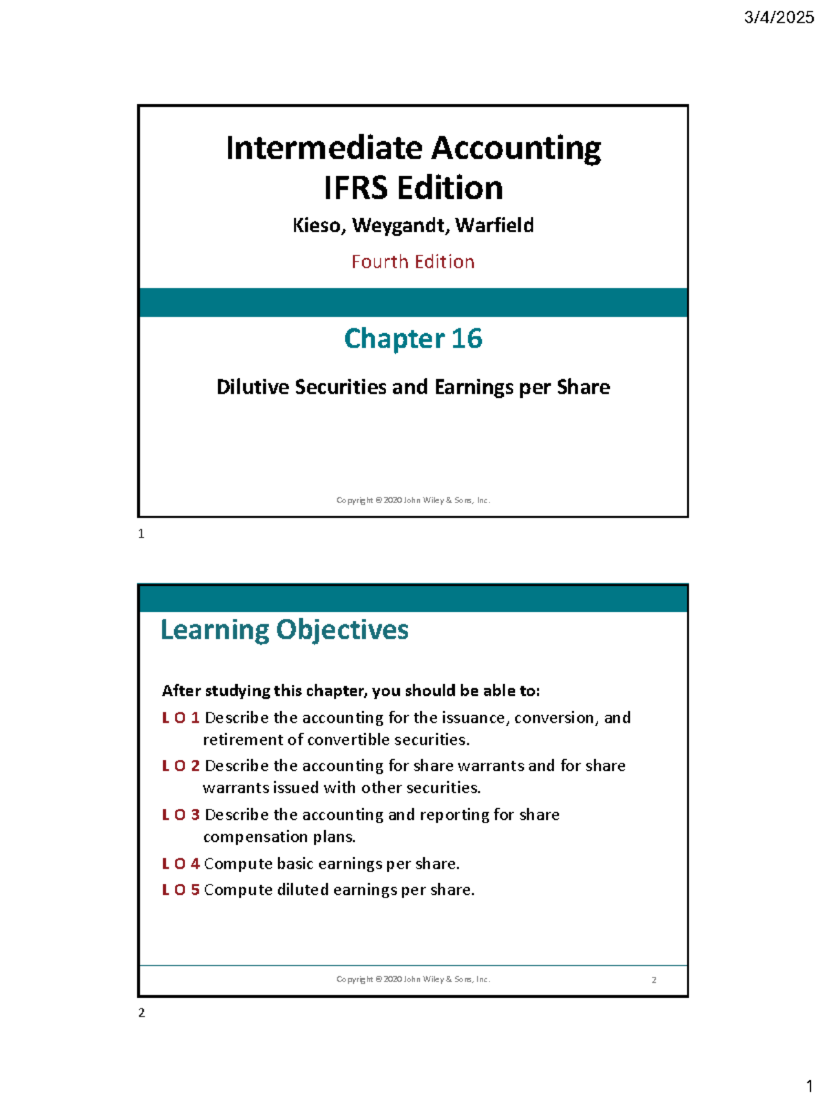 Intermediate Accounting (IFRS) - Ch 16: Dilutive Securities & EPS - Studocu