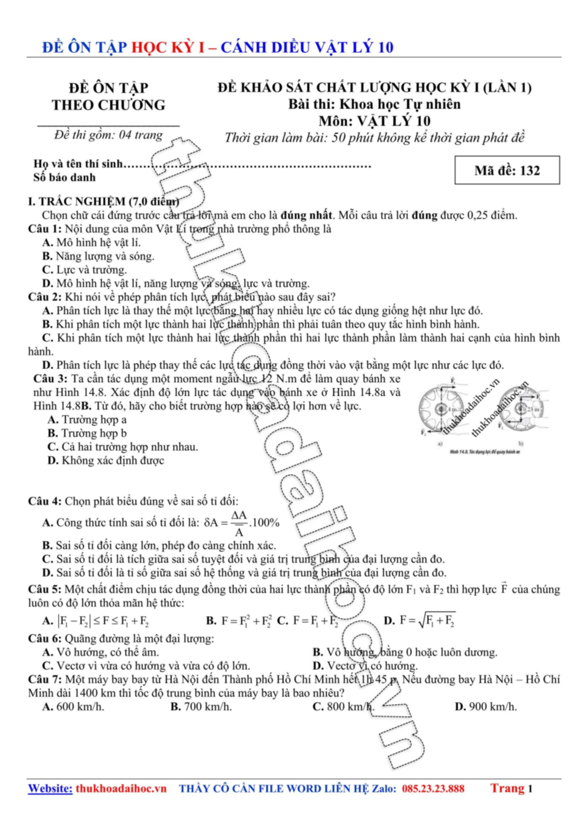 DE ON TAP HOC KY 1 DE SO 01 - Aphan minh minh - DE ÔN TAP HOC KY I CANH ...