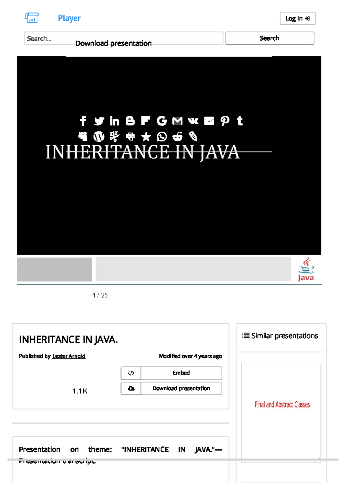Inheritance IN JAVA. - ppt download - Log in Search... Search 1 / 25 1 ...