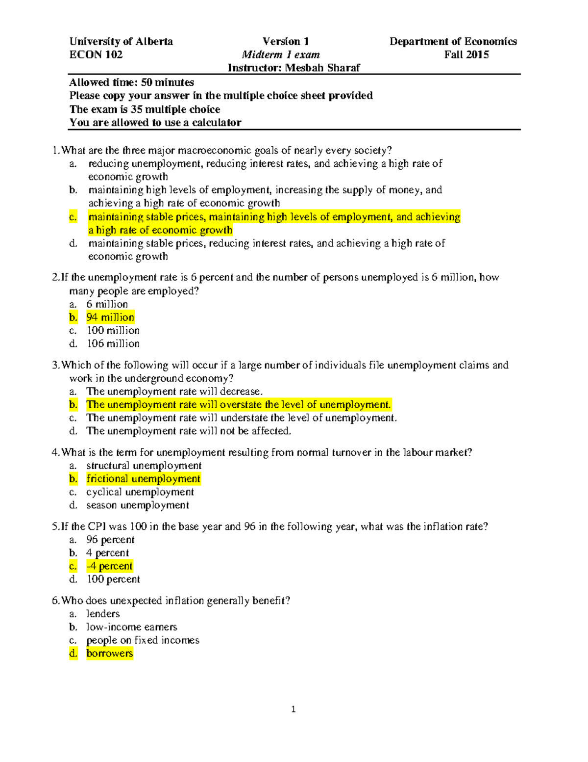 ECON 102 Midterm 1 Exam Questions - Fall 2015 Review Guide - Studocu