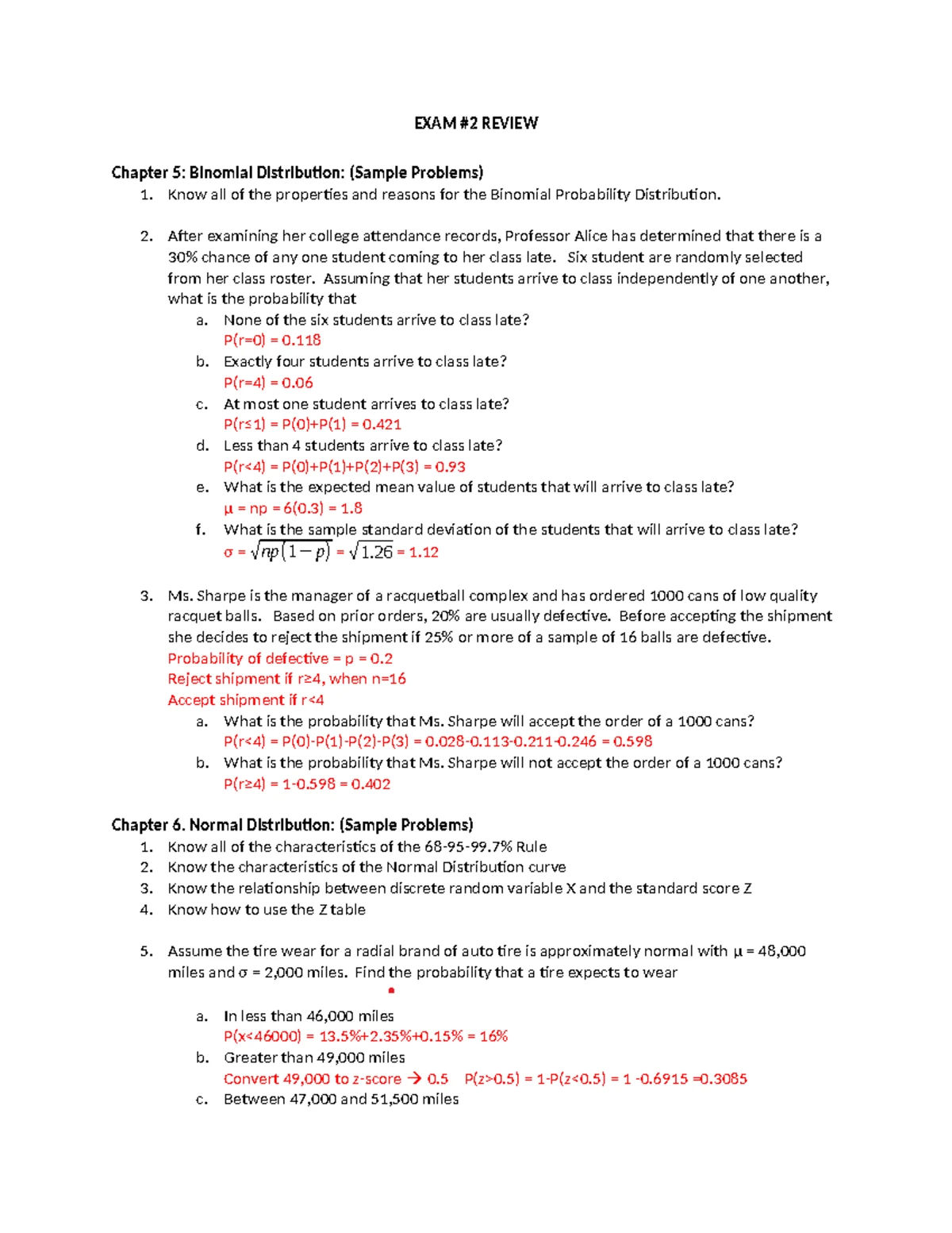 Exam Review: Probability Distributions (Binomial & Normal) - Exam ...