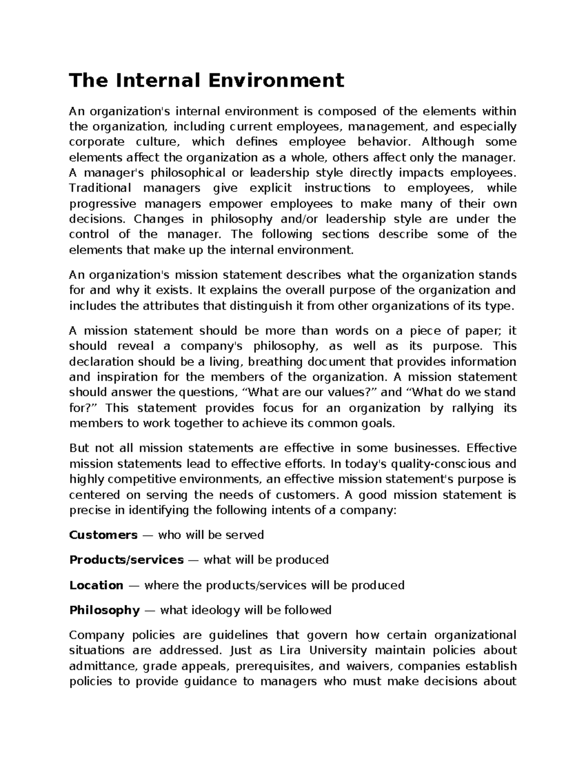 Final Exam: Understanding Internal Analysis through SWOT Framework ...