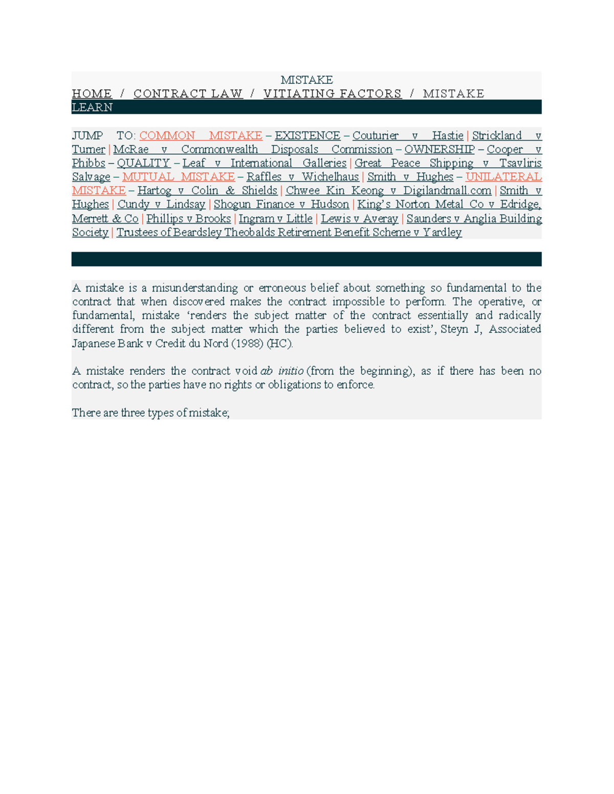Mistake in Contract Law: Key Cases and Principles (LAW 101) - Studocu