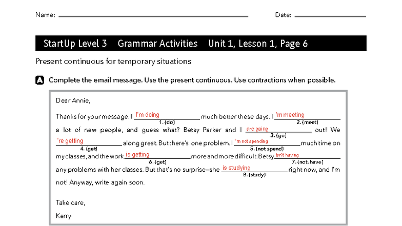 StartUp Level 3 Grammar Activities U01: Present Continuous & Simple ...