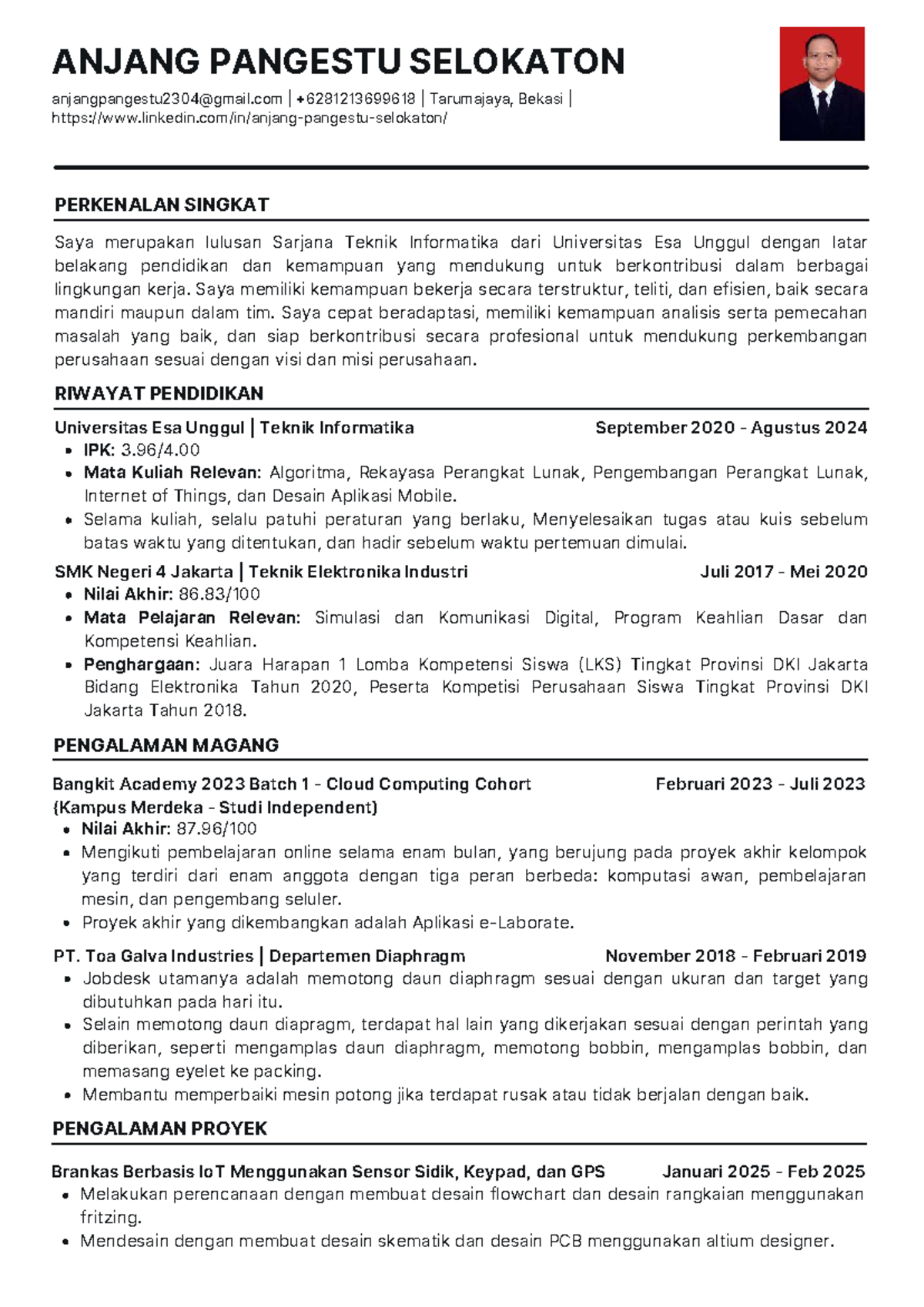 CV - Anjang Pangestu Selokaton (Teknik Informatika) - Studocu
