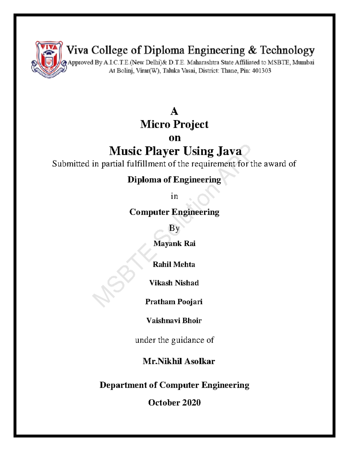 Music Player Project Using Java AJP 22517 - Diploma Engineering - Studocu