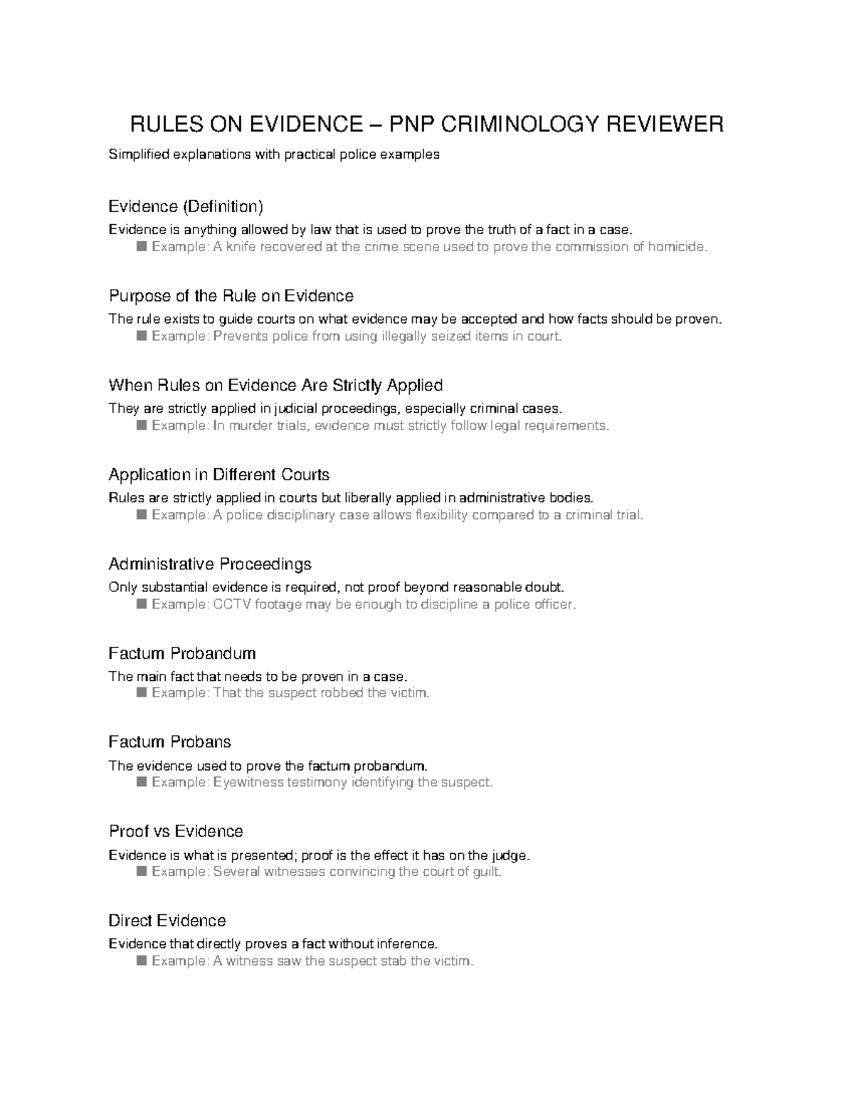 PNP CRIMINOLOGY: Rules on Evidence Reviewer with Practical Examples ...