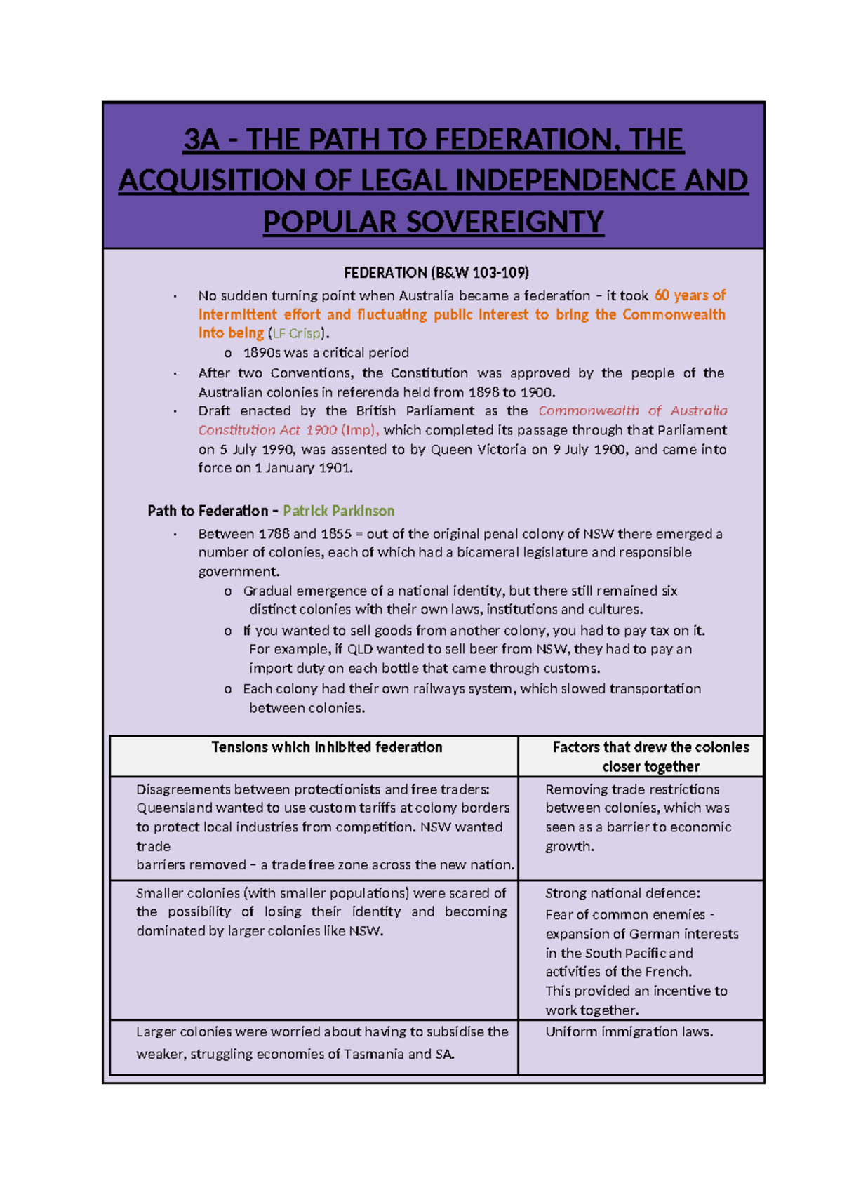 3A LAWS1141: The Path to Federation and Legal Independence in Australia ...