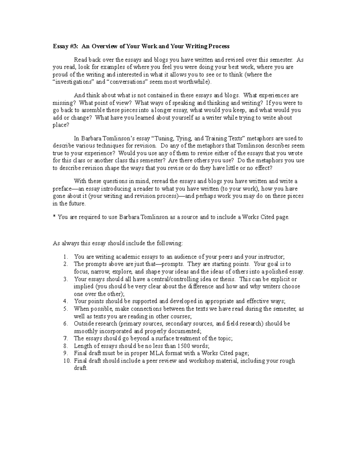Essay 3: Reflecting on Your Writing Work and Process - Studocu