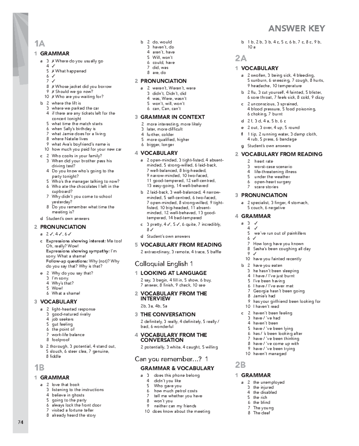 Key - upper intermediate key - 1A 1 GRAMMAR a 3 Where do you usually go ...