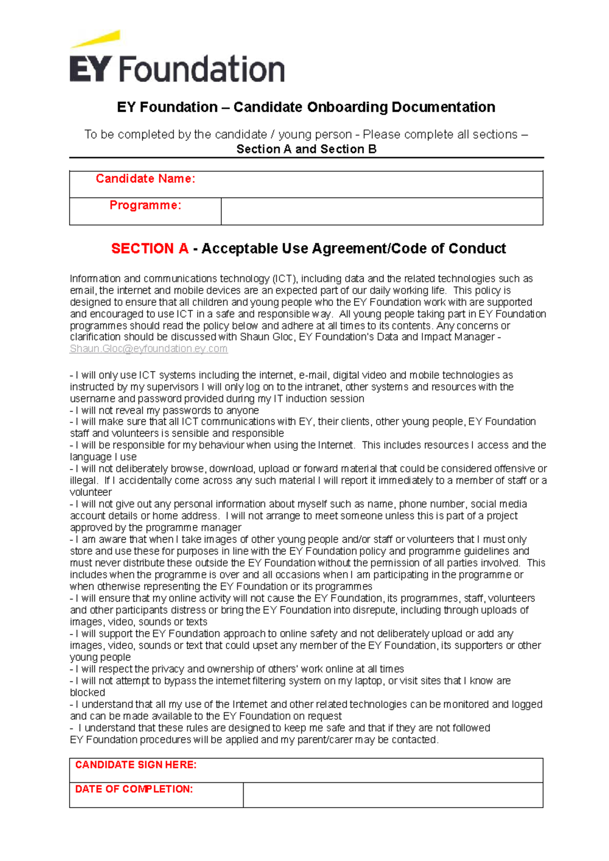 EY Foundation Candidate Onboarding Documentation Guide - Studocu
