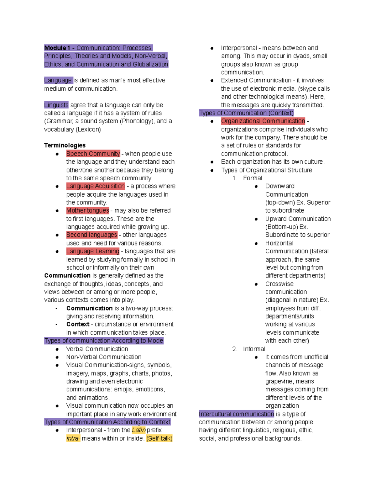 Purp-Comm-Reviewer - Lecture notes 1-5 - Module 1 - Communication ...