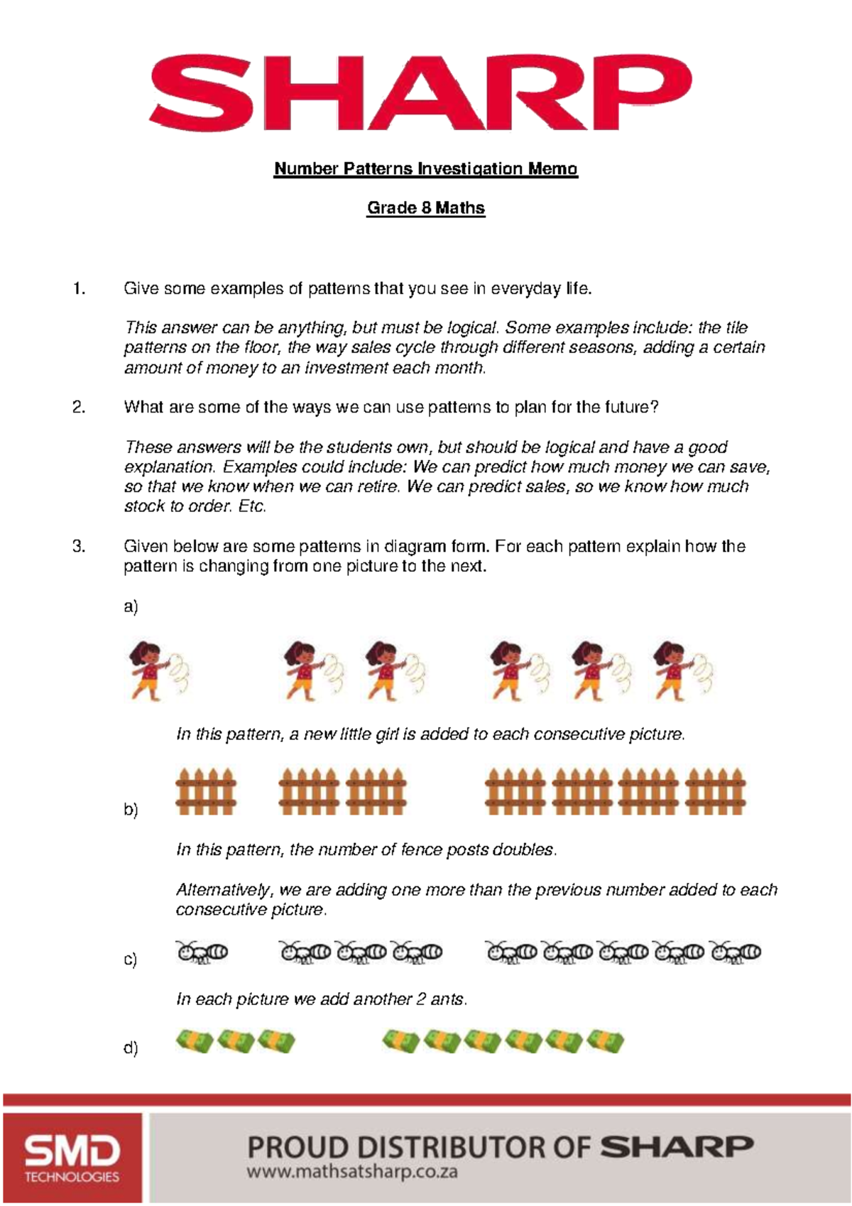 Grade 8 Number Patterns Investigation Memo: Exploring Mathematical ...