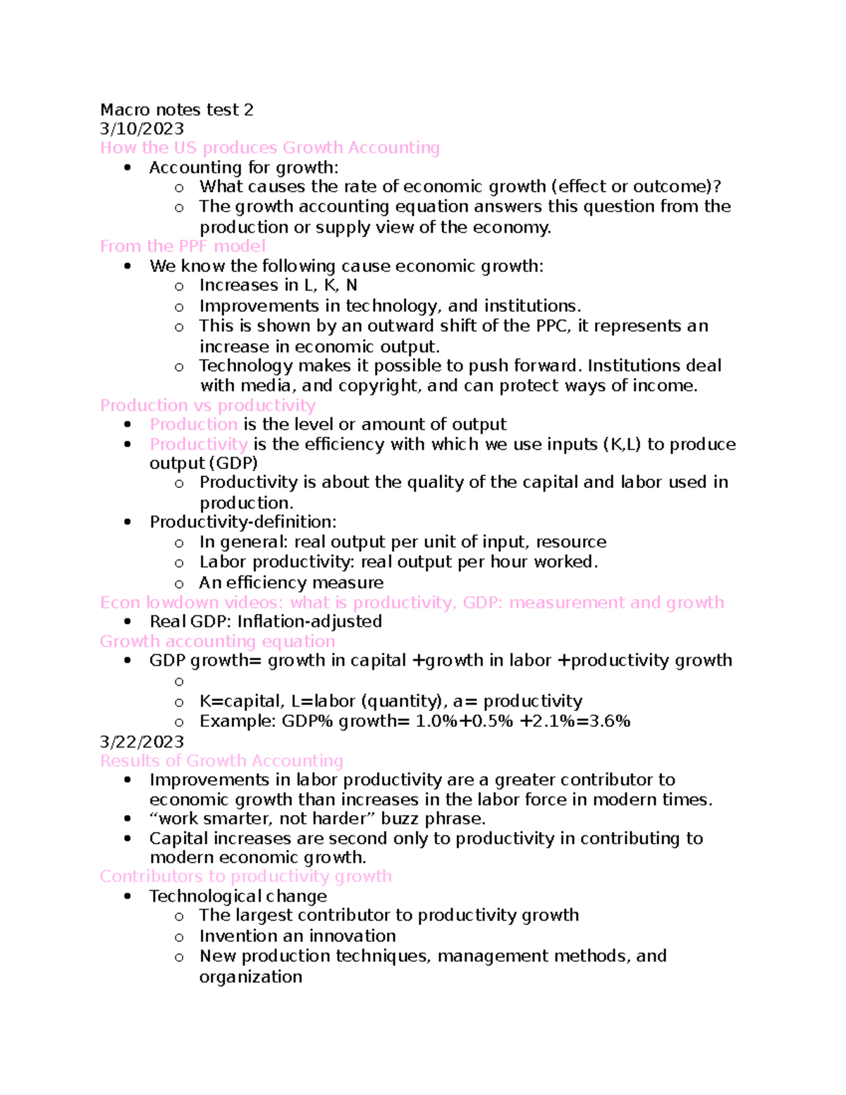Macro notes test 2 - From the PPF model We know the following cause ...