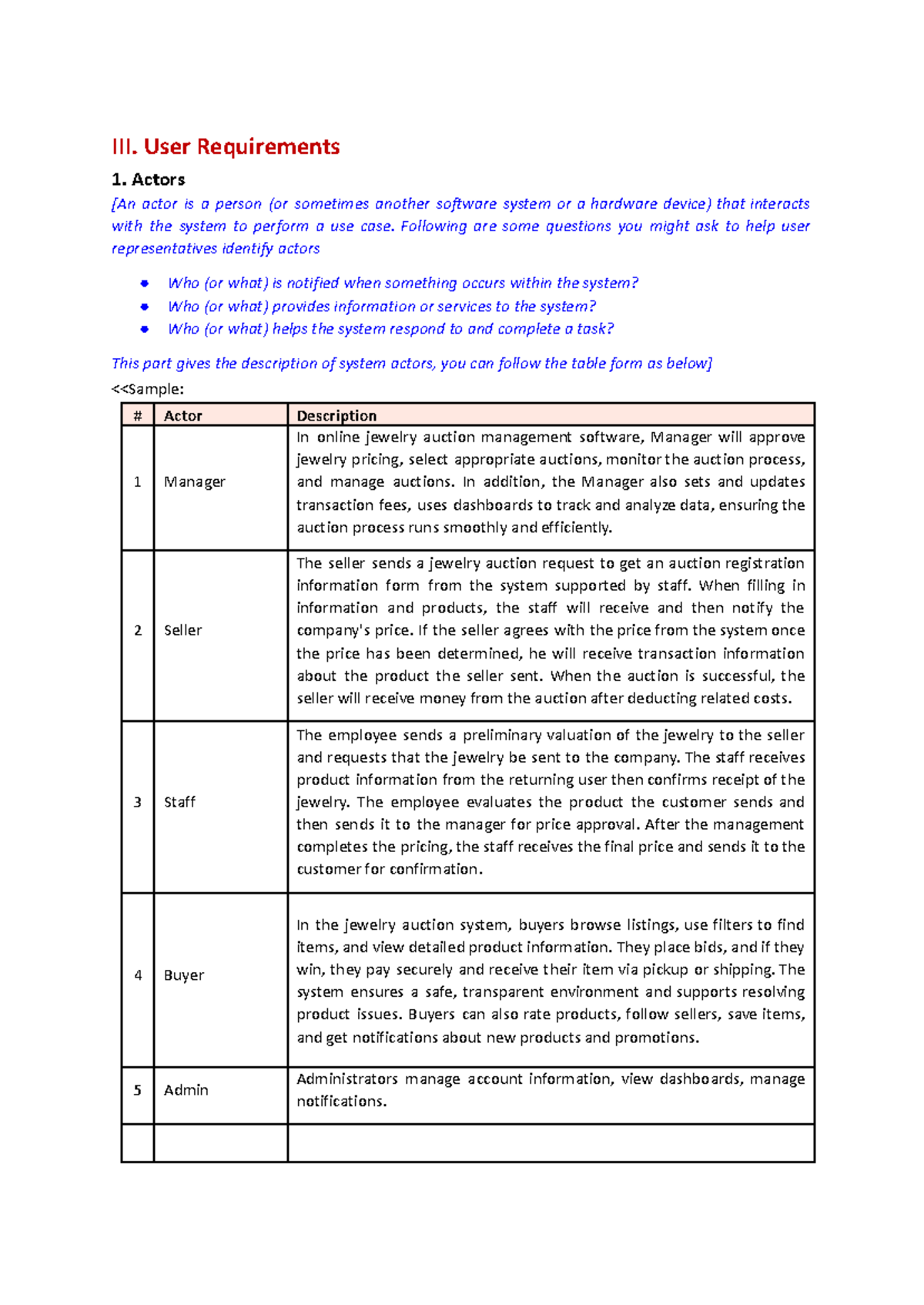 Tài liệu không có tiêu đề - III. User Requirements 1. Actors [An actor ...