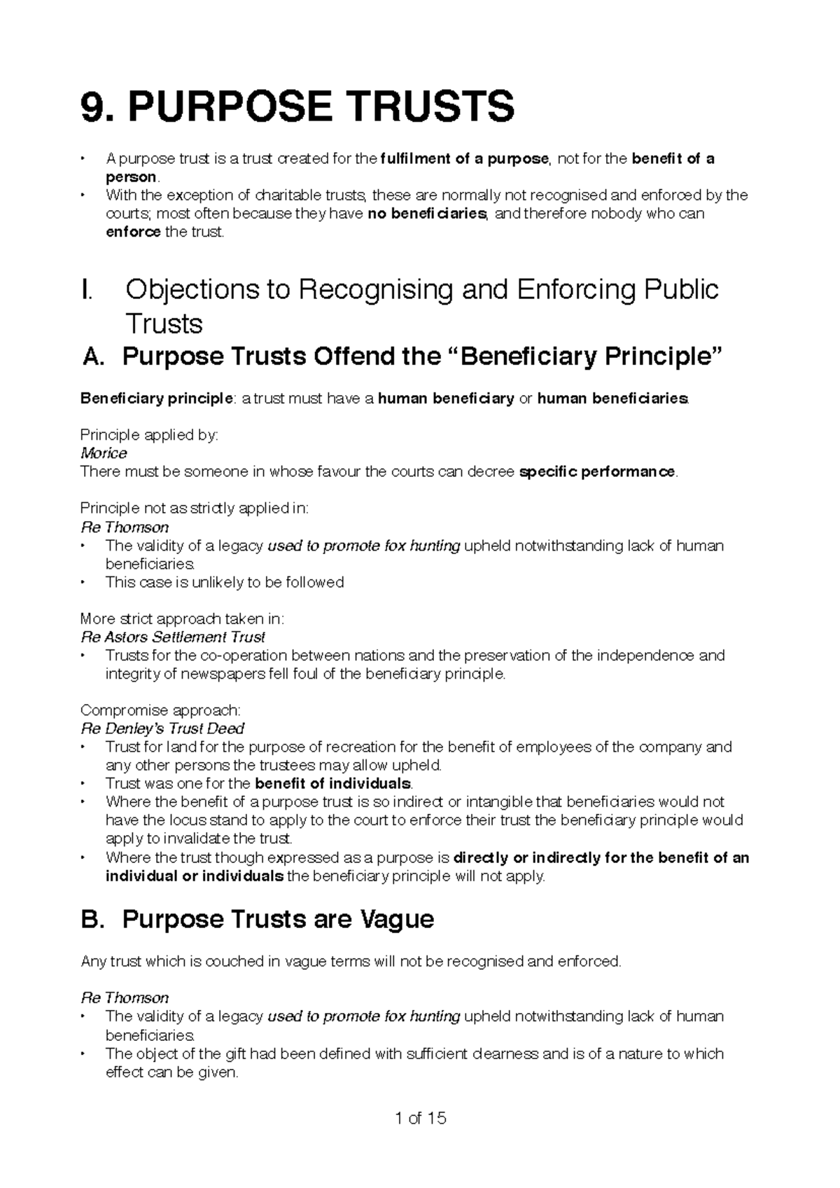 Purpose Trusts - In-Depth Study Notes and Legal Principles - Studocu
