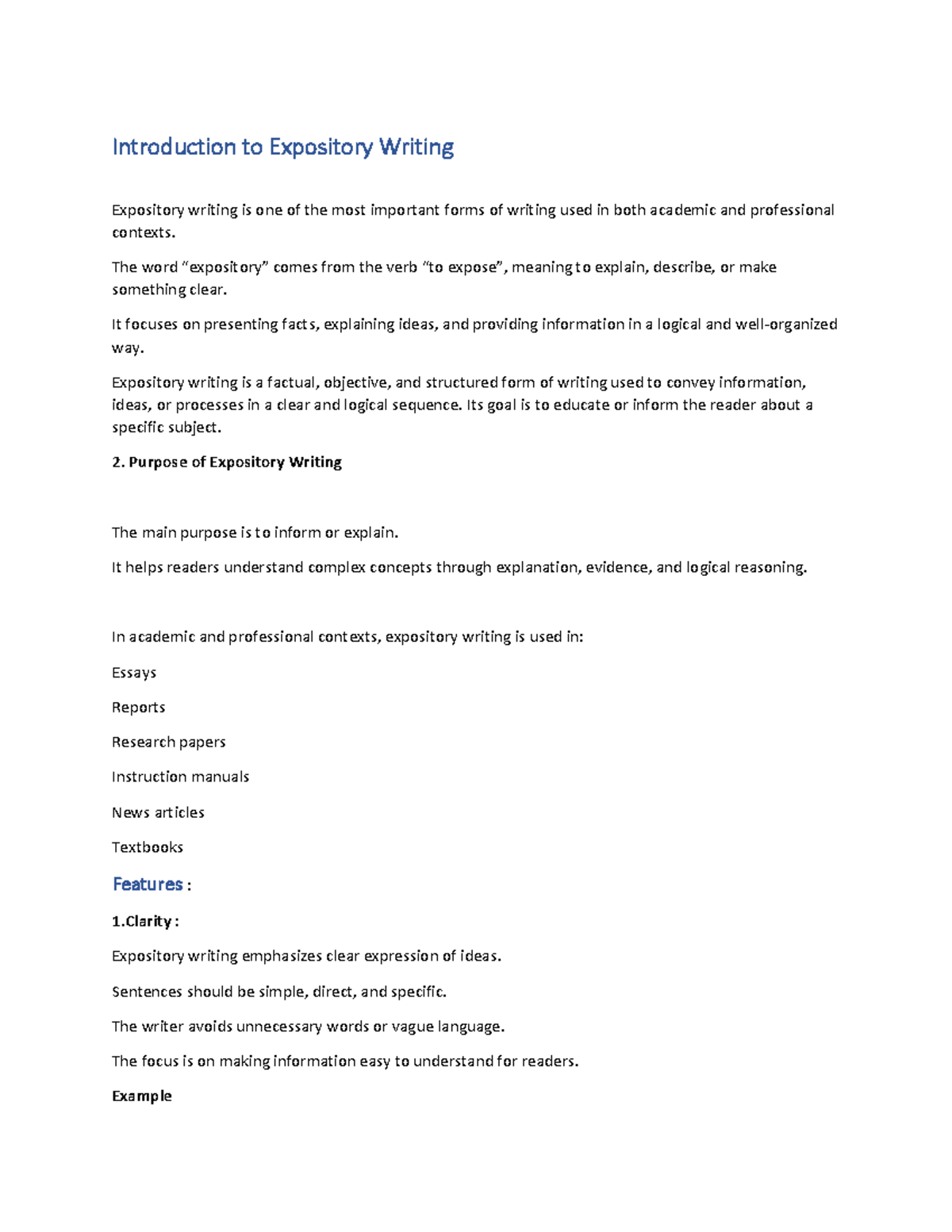 Expository Writing Overview: Key Concepts and Techniques - Studocu