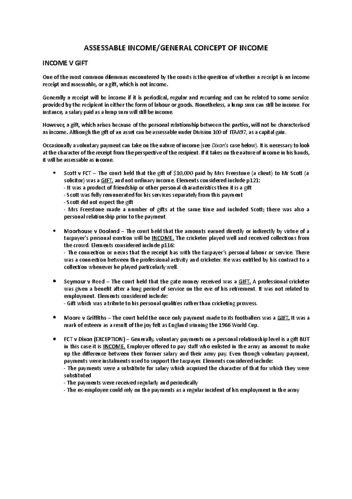 Summary Lecture Notes on Assessable Income - TOPIC 3 ASSESSABLE INCOME ...