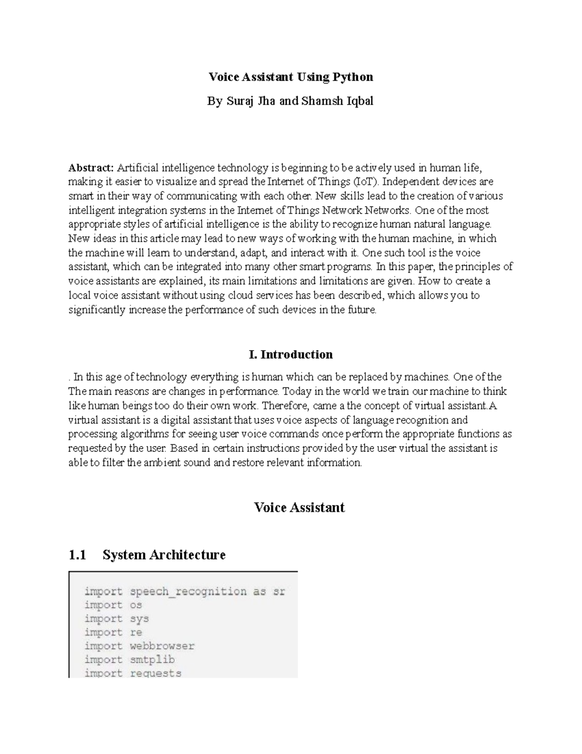 Research Paper(Voice assistant) - Voice Assistant Using Python By Suraj ...