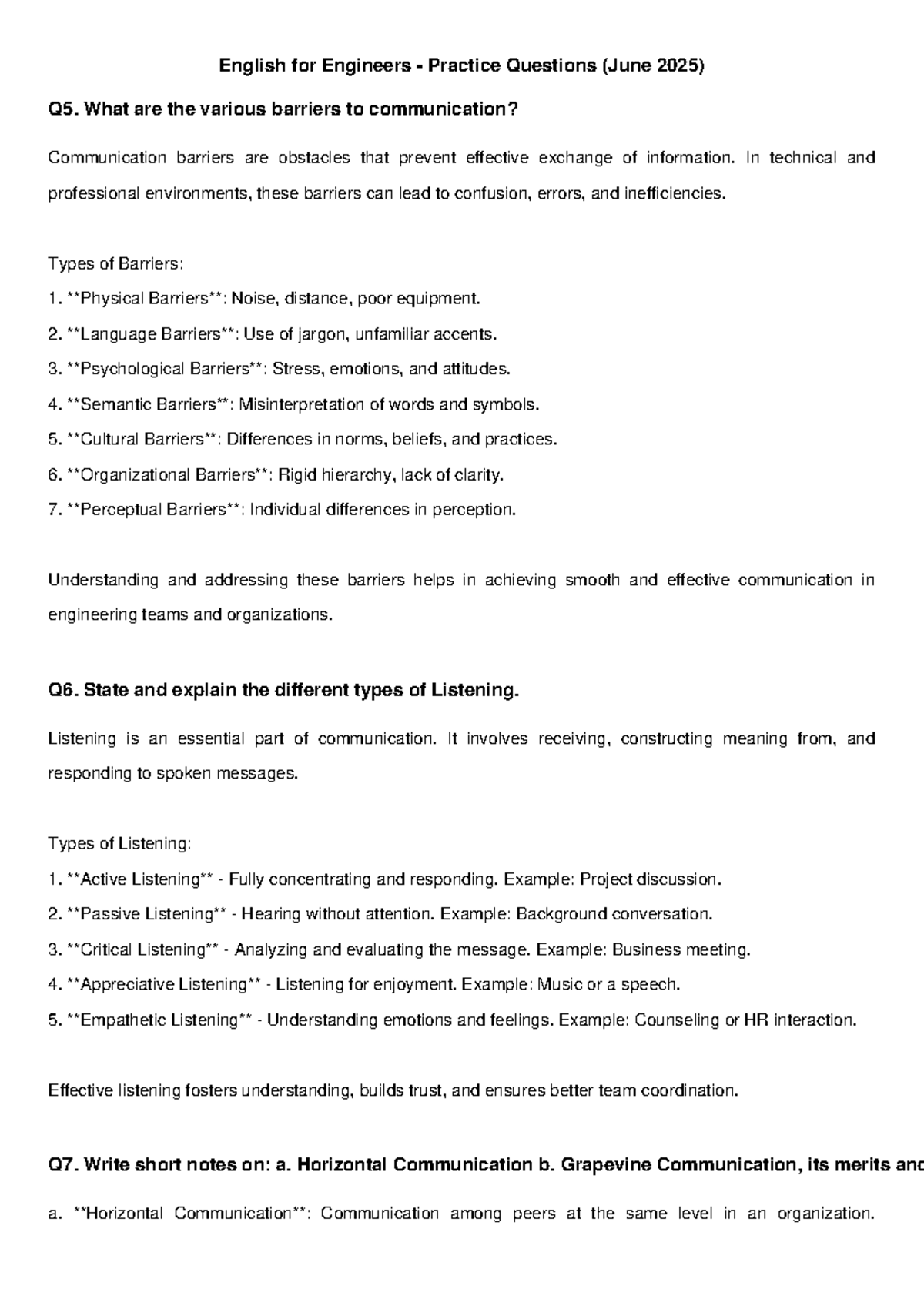 English for Engineers Practice Questions (June 2025) Q5-Q8 Analysis ...