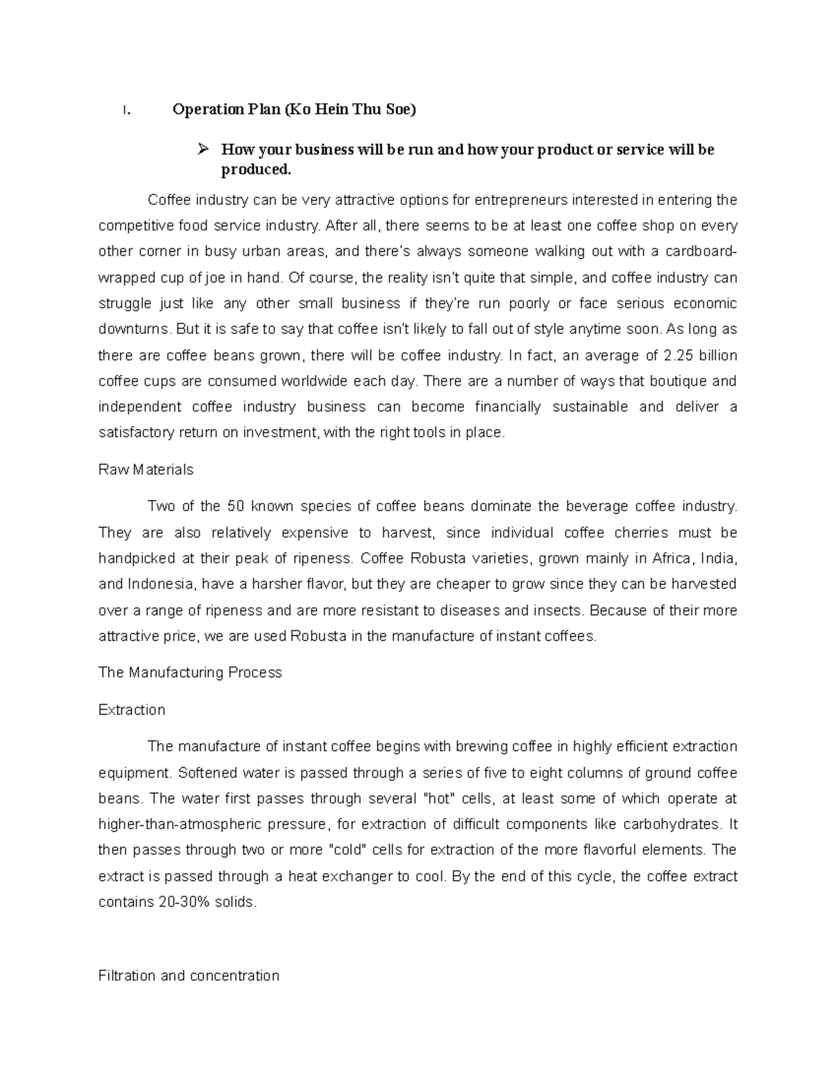 Operation Plan for Coffee Production (Course Code: CFB 2023) - Studocu
