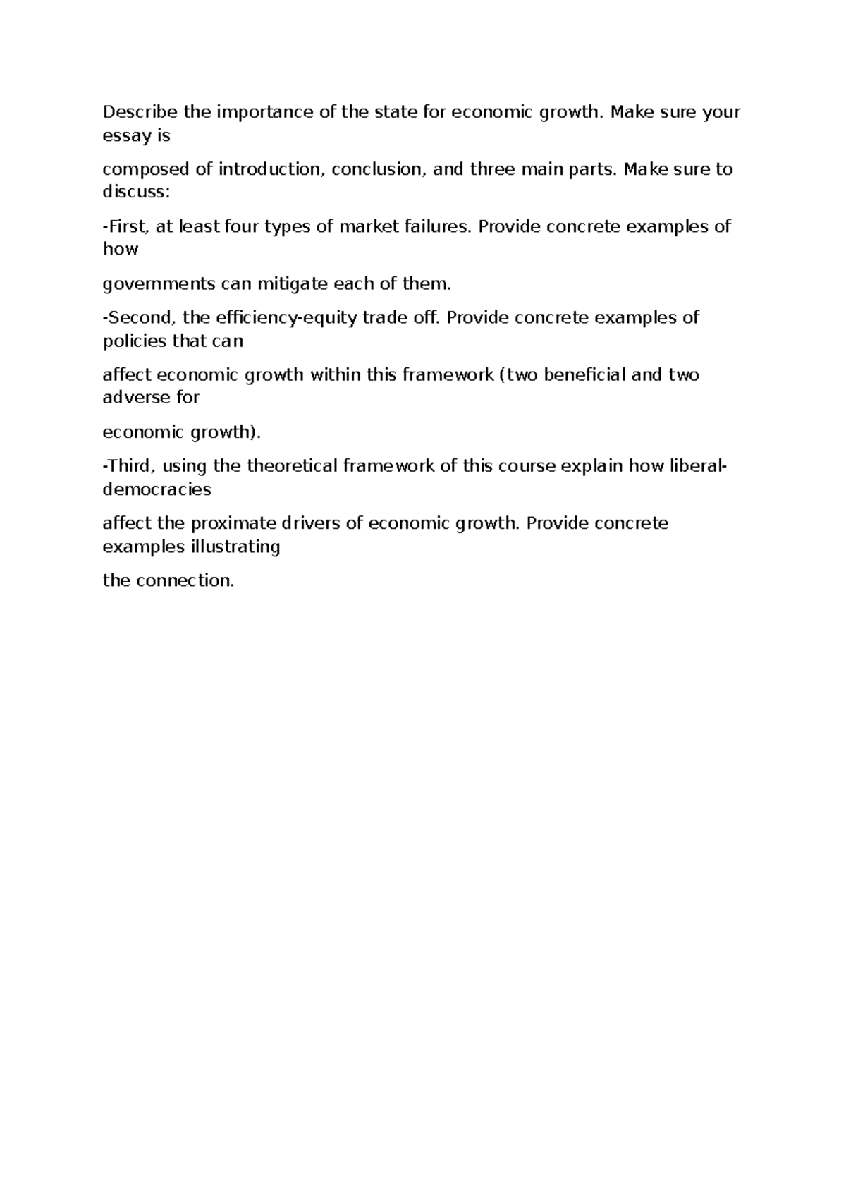 Essay assignment - Describe the importance of the state for economic ...