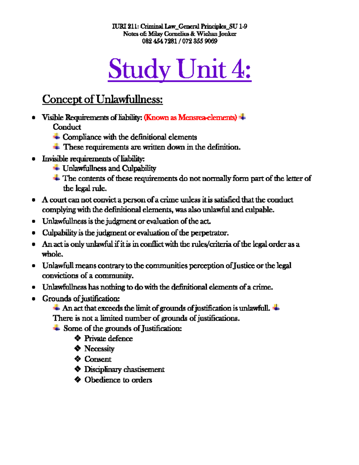 IURI 211: Criminal Law Study Unit 4 - Unlawfulness & Private Defence ...
