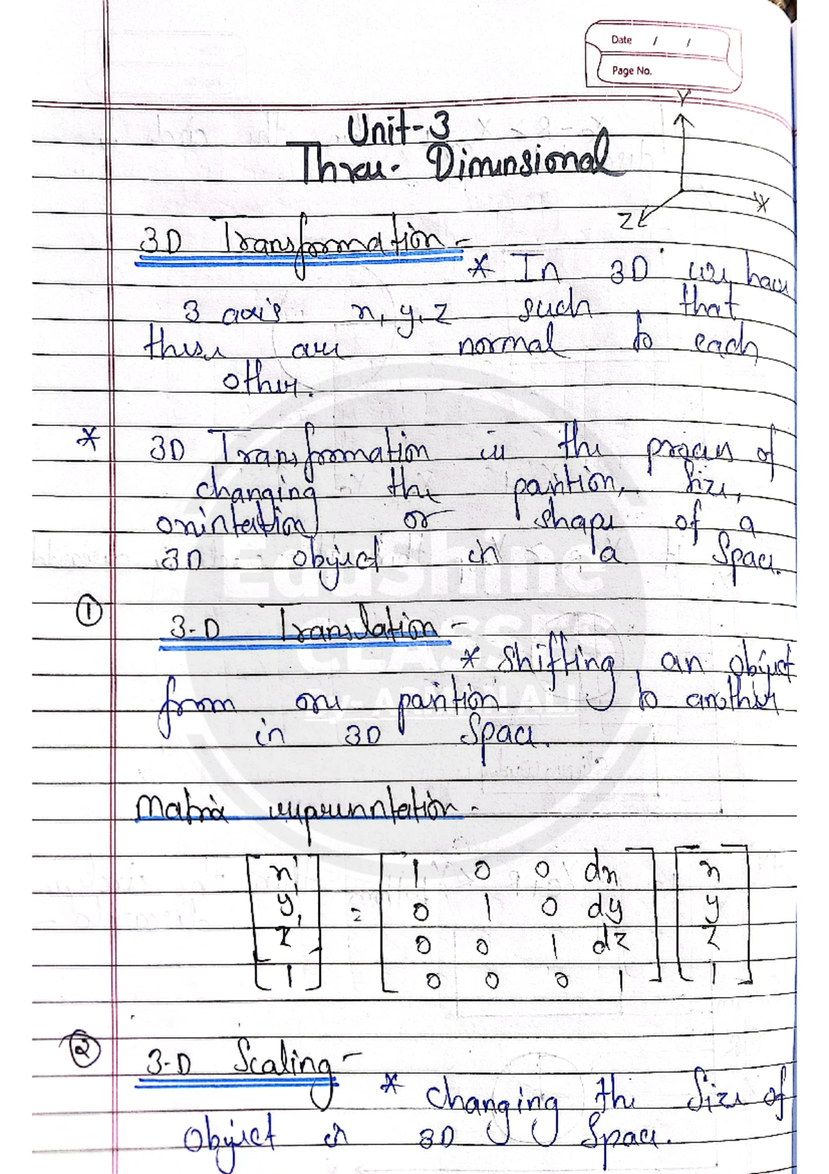 Computer Graphics Unit 2 One Shot Notes - Date Page No. UNIT 2 ...