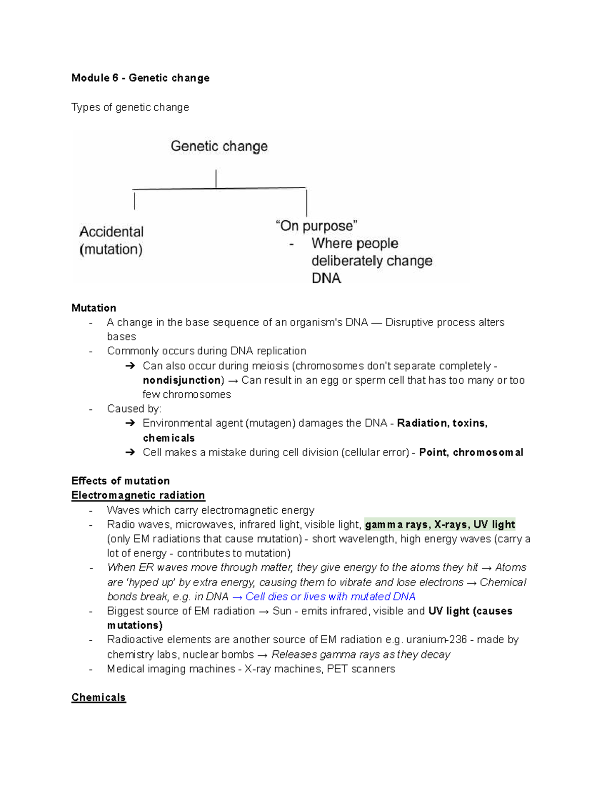Biology Year 12: Module 6 - Genetic Change and Mutations - Studocu