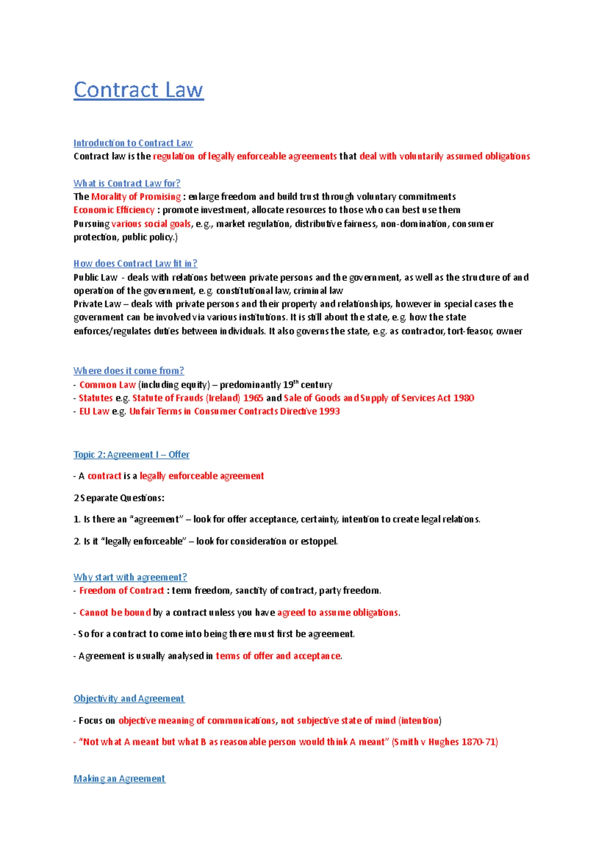 Revision Notes on Certainty and Intention to Create Legal Relations ...