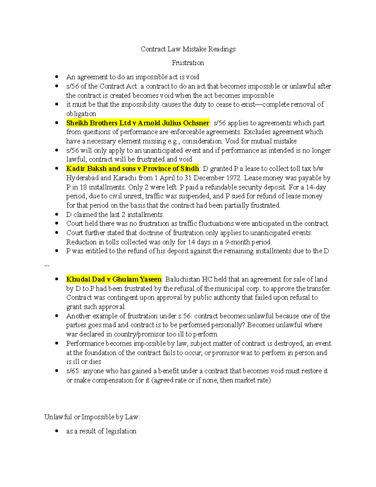 Contract Law Mistake: Lecture Notes on Frustration and Impossibility ...