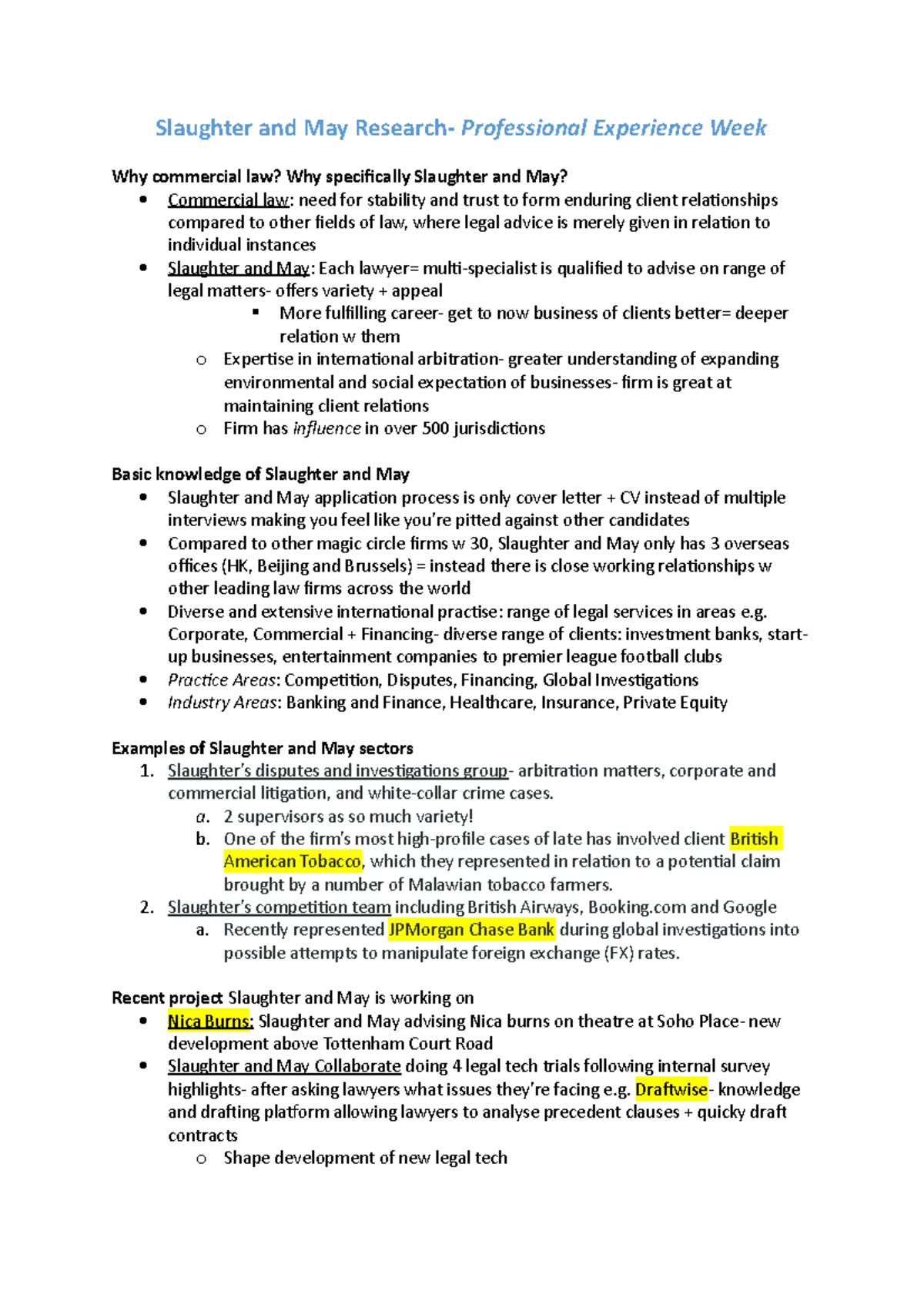 Slaughter and May Research: Insights from Professional Experience Week ...