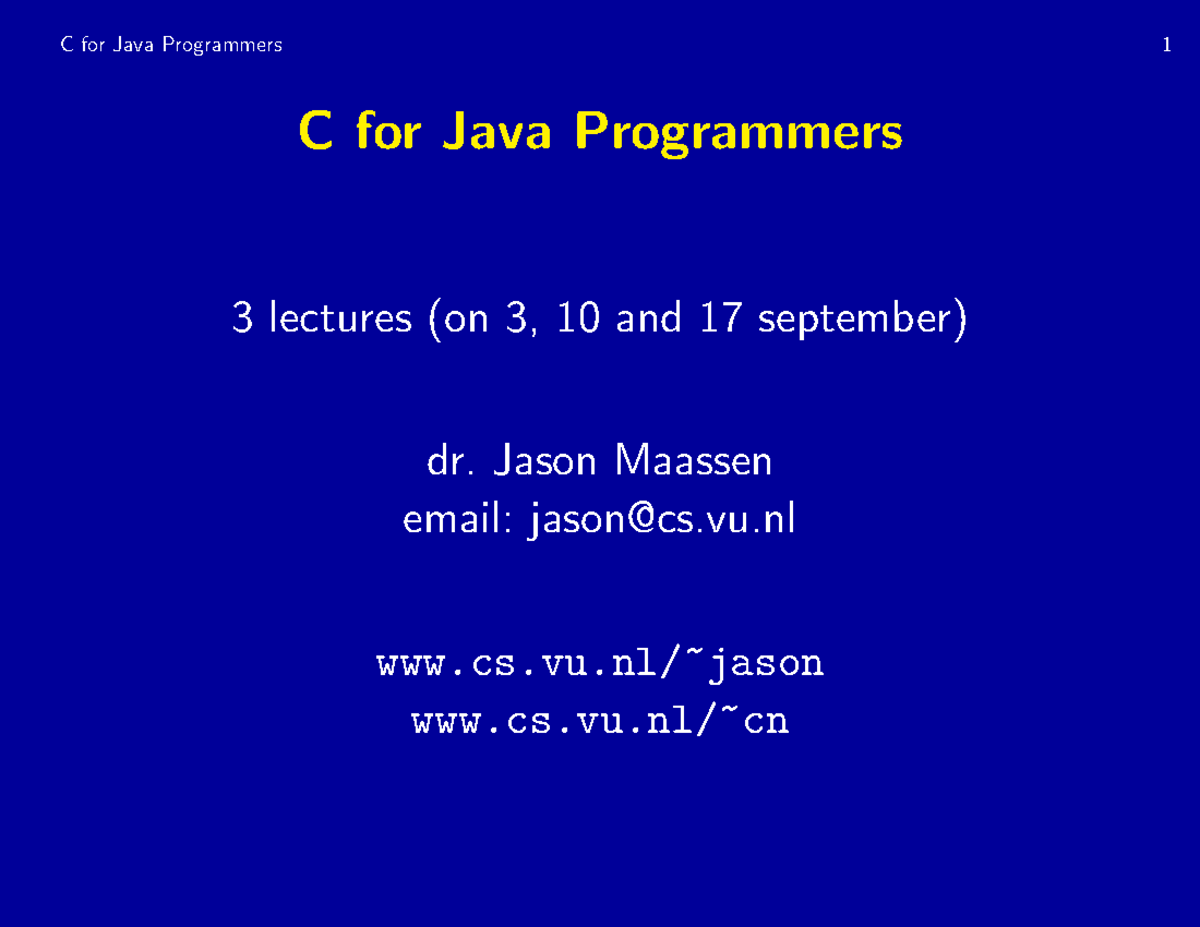C Programming Fundamentals for Java Programmers (Lecture Notes) - Studocu