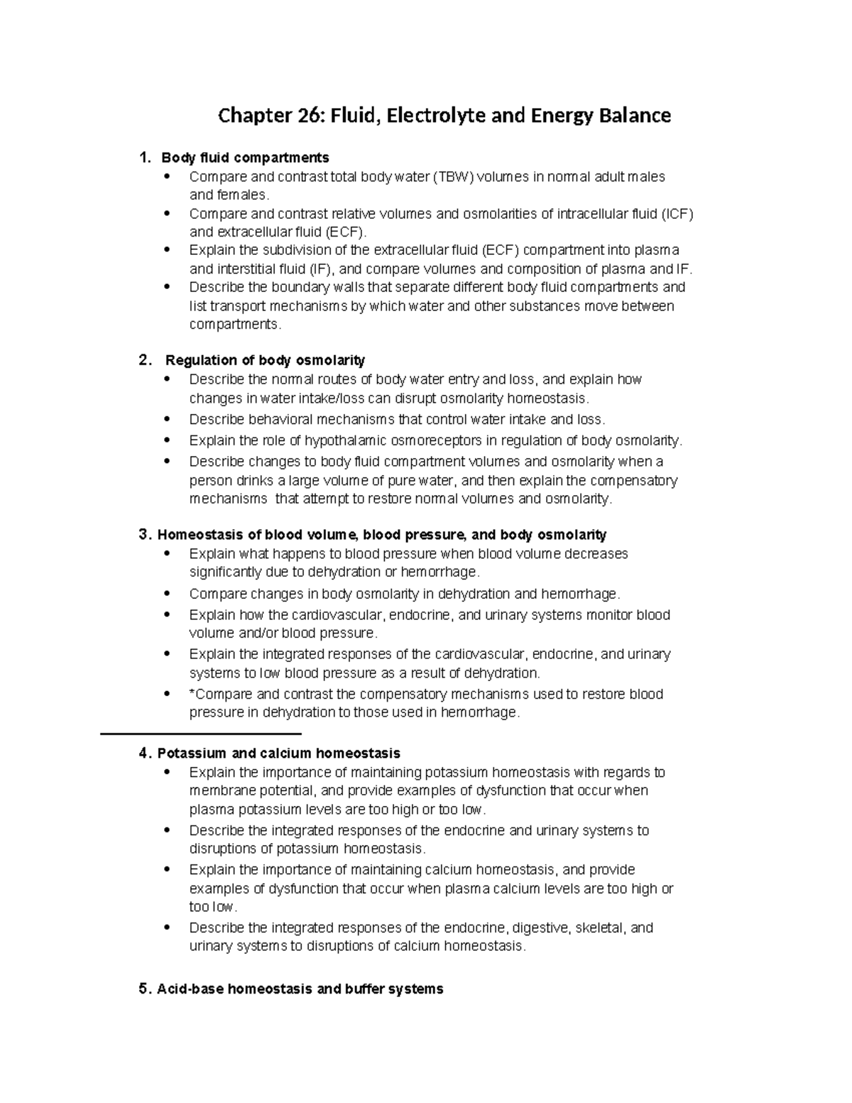 Chapter 26: Fluid, Electrolyte & Energy Balance Exam Notes (BIO 101 ...