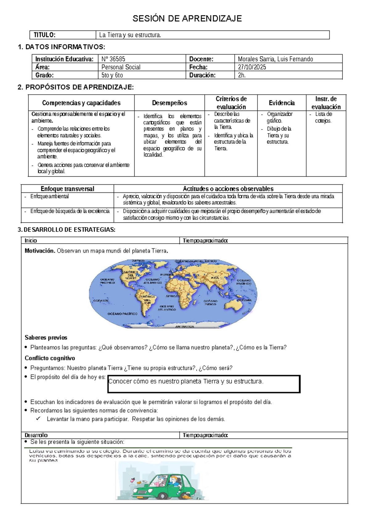 SESION DE APRENDIZAJE: Estructura de la Tierra - Personal Social 5to y 6to - Document Preview