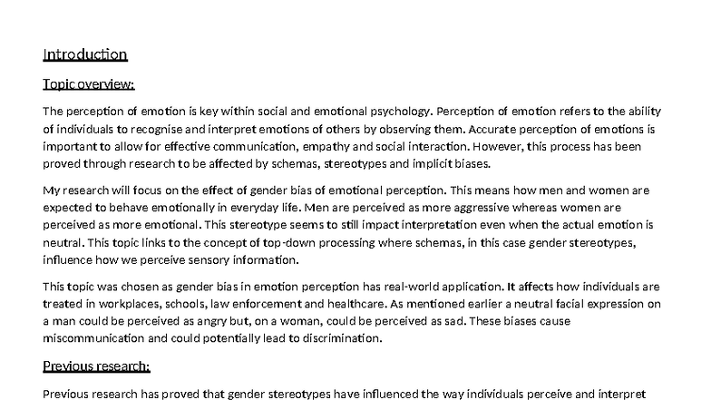 Psychology Research: Gender Bias in Emotion Perception Analysis - Studocu