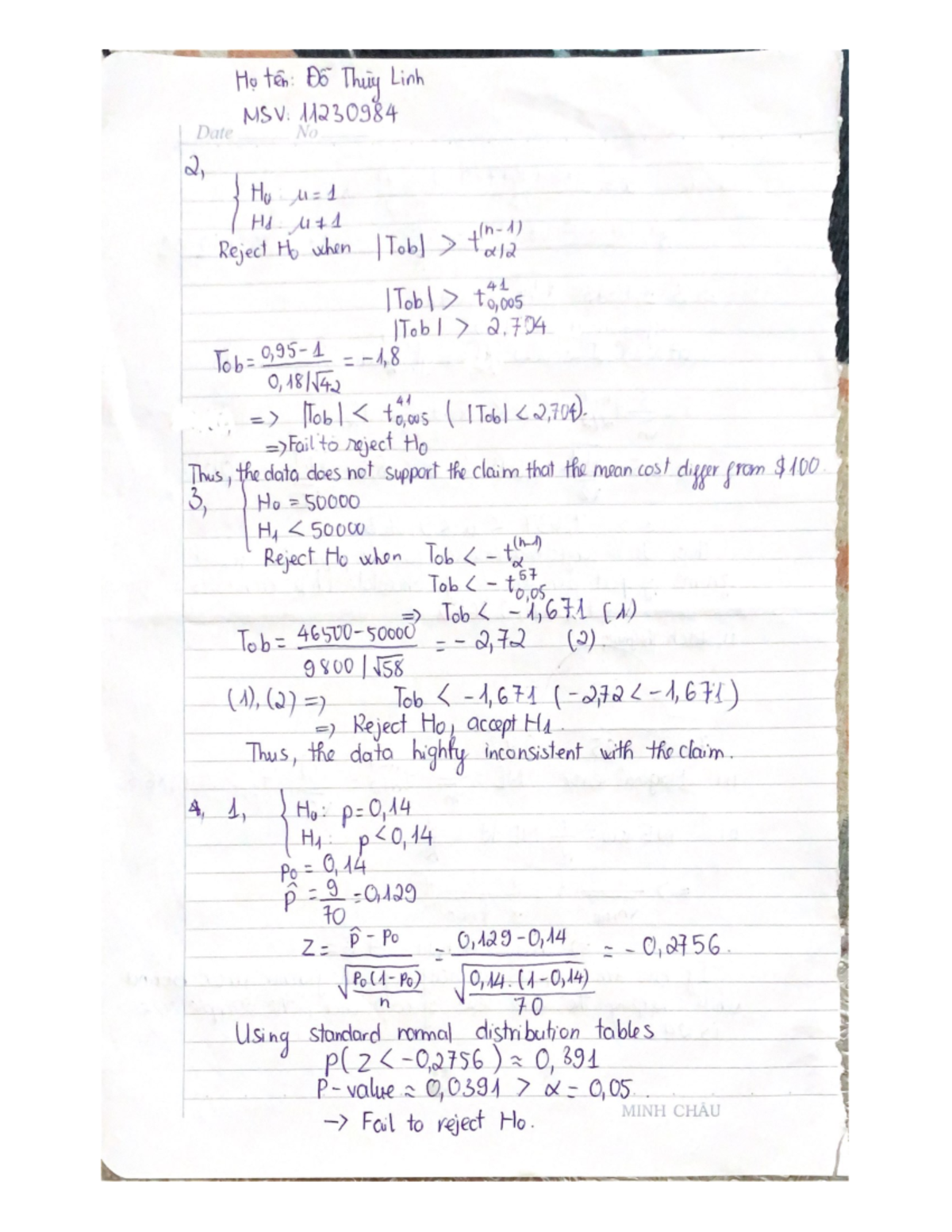 Business of Statistics - Ho ten Do Thing Linh MSV 11230984 Date No 2 ...