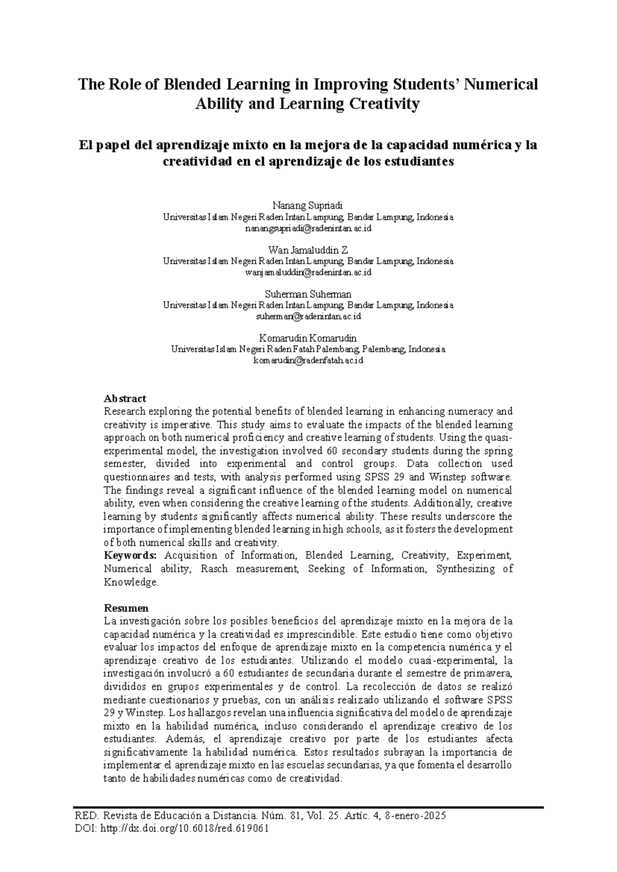 The Impact of Blended Learning on Numerical Skills and Creativity (EDU ...