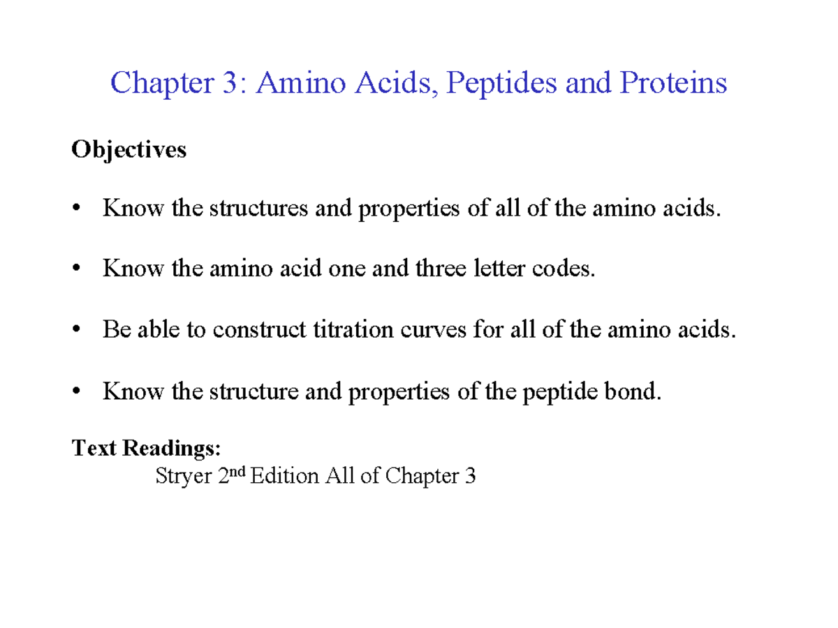 3 Amino Acids, Peptides & Proteins - Chapter 3 Study Notes - Studocu