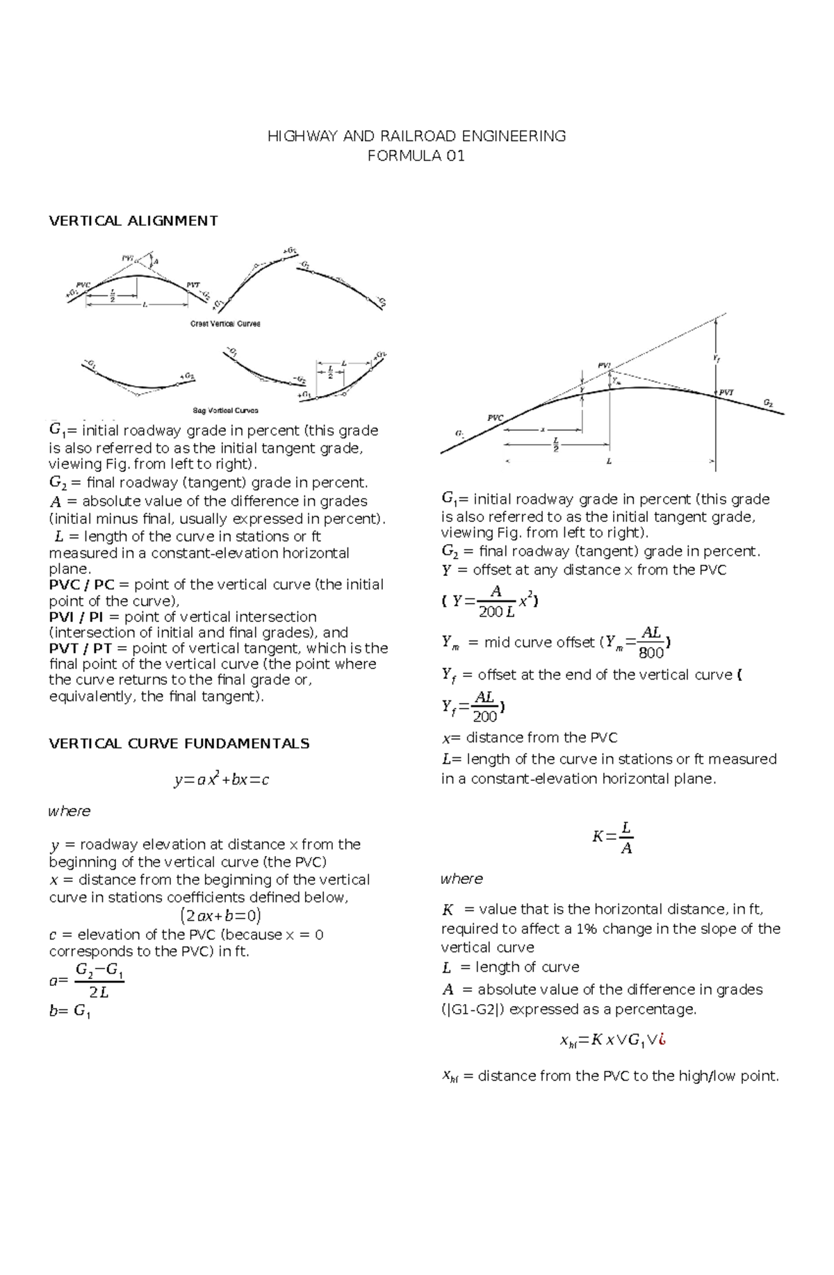 HRE 501 - Vertical Alignment and Curve Fundamentals in Engineering ...