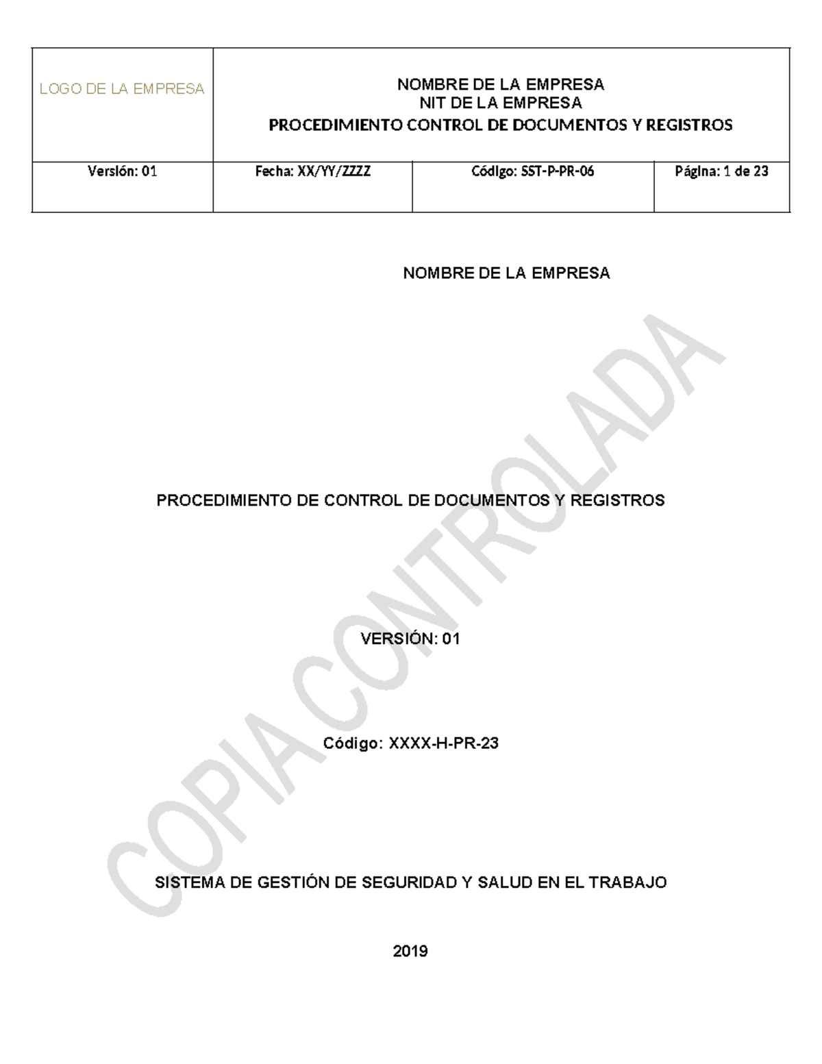 Procedimiento Control de Documentos y Registros - Versión 01 - Studocu