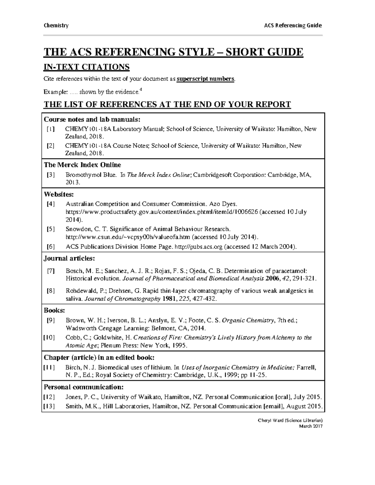 ACS referencing guide - Chemistry ACS Referencing Guide THE ACS ...