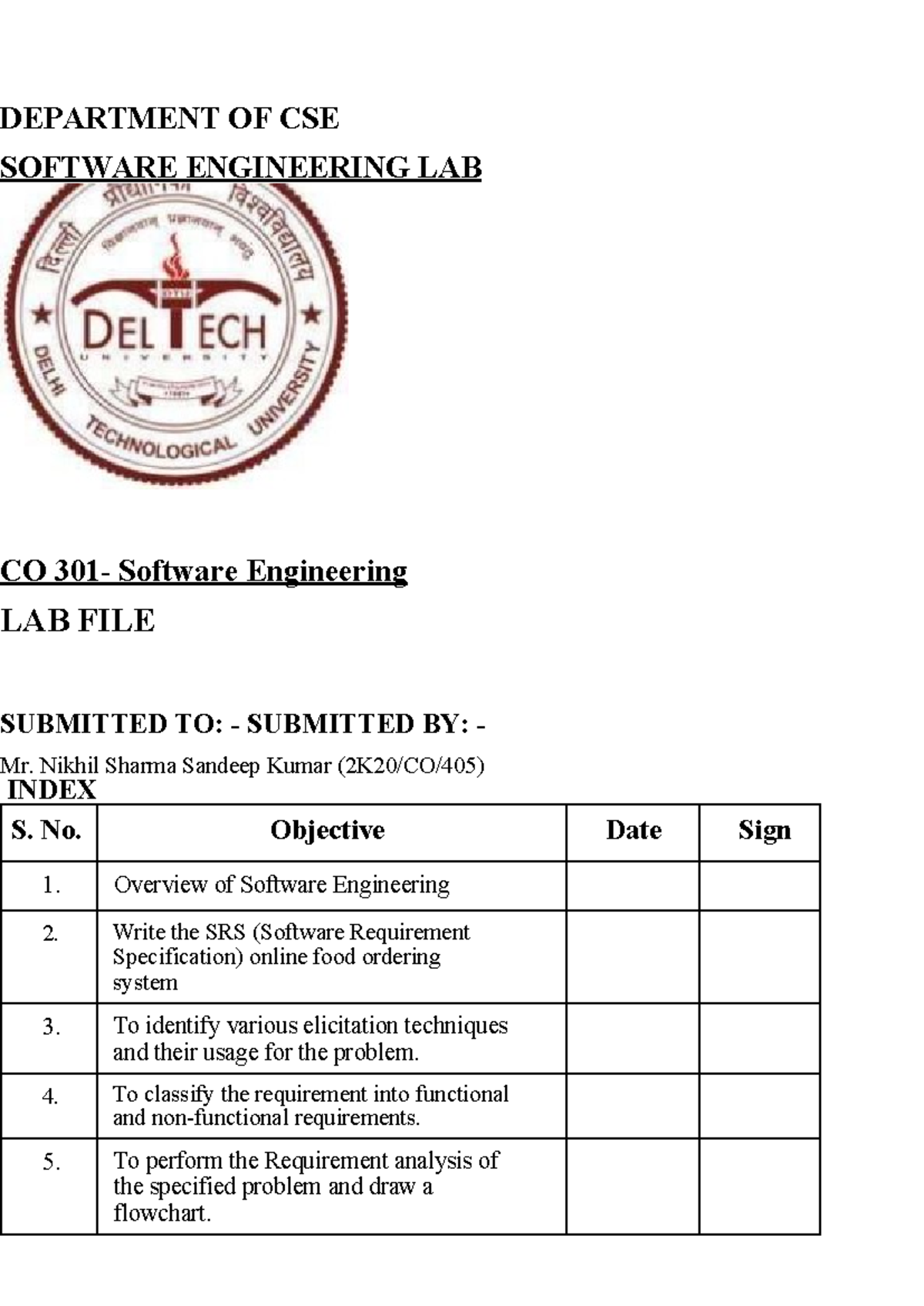 CSE CO 301 Software Engineering Lab File and Analysis Notes - Studocu