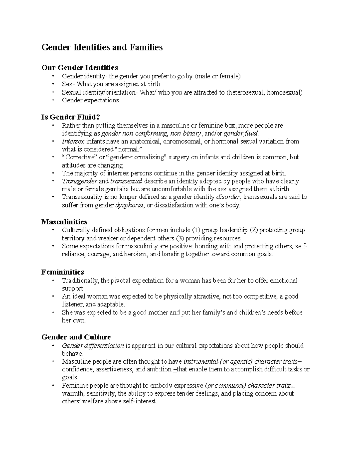FAD2230 - Chapter 3 Notes: Understanding Gender Identities and Families ...