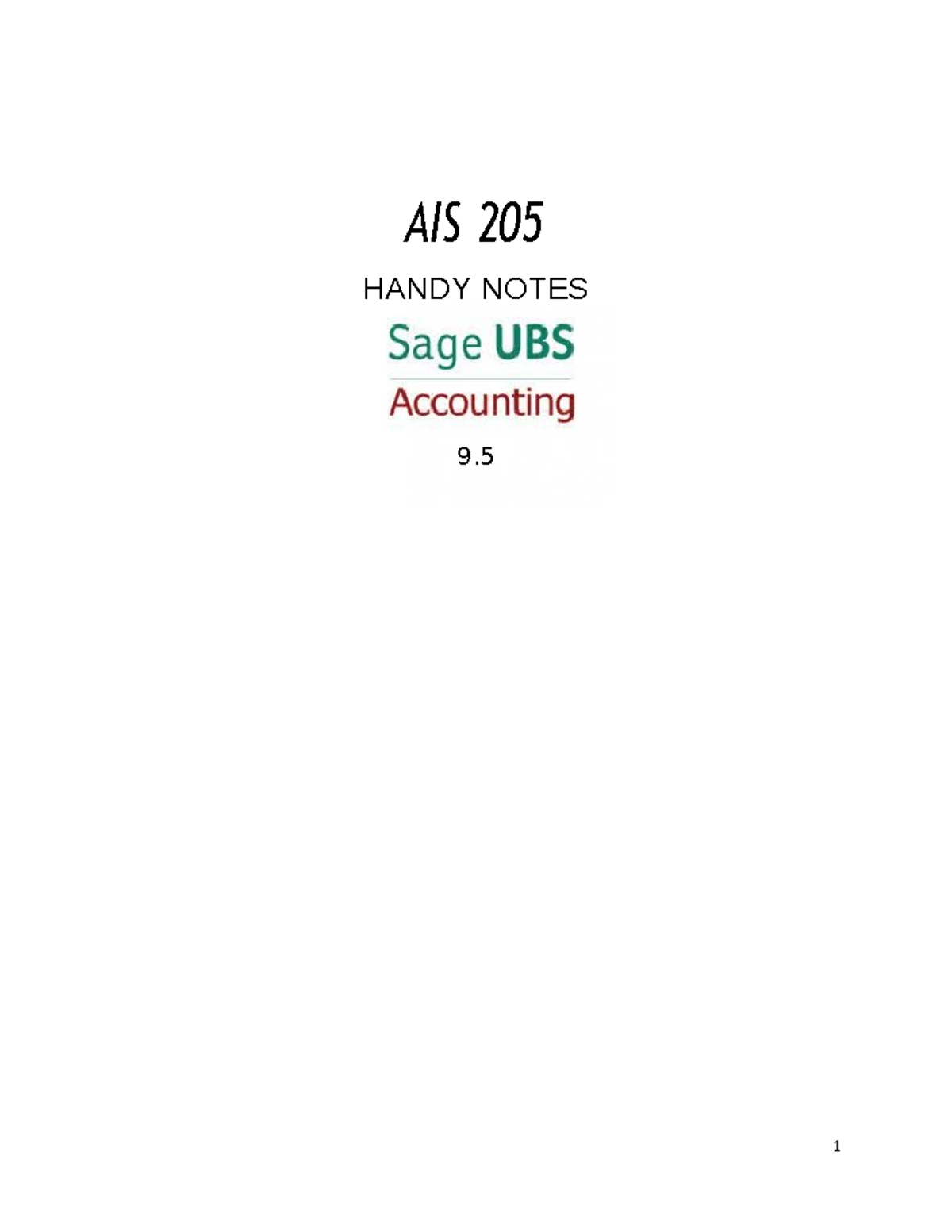 UBS - Handy Notes SAGE UBS Accounting 9 - 1 AIS 205 HANDY NOTES 9 ...