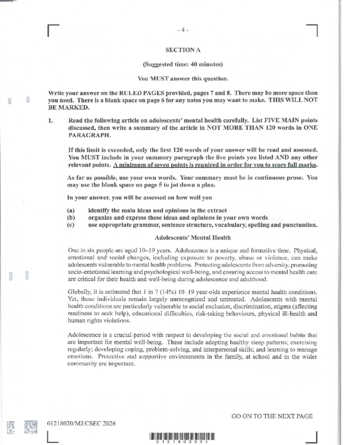 CSEC English Paper 02 Exam Guidelines and Instructions - May/June 2026 ...