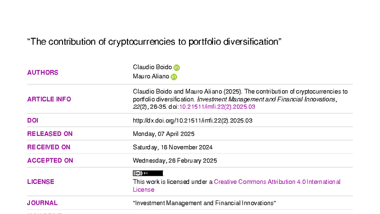 IMFI 2025: The Role of Cryptocurrencies in Portfolio Diversification ...